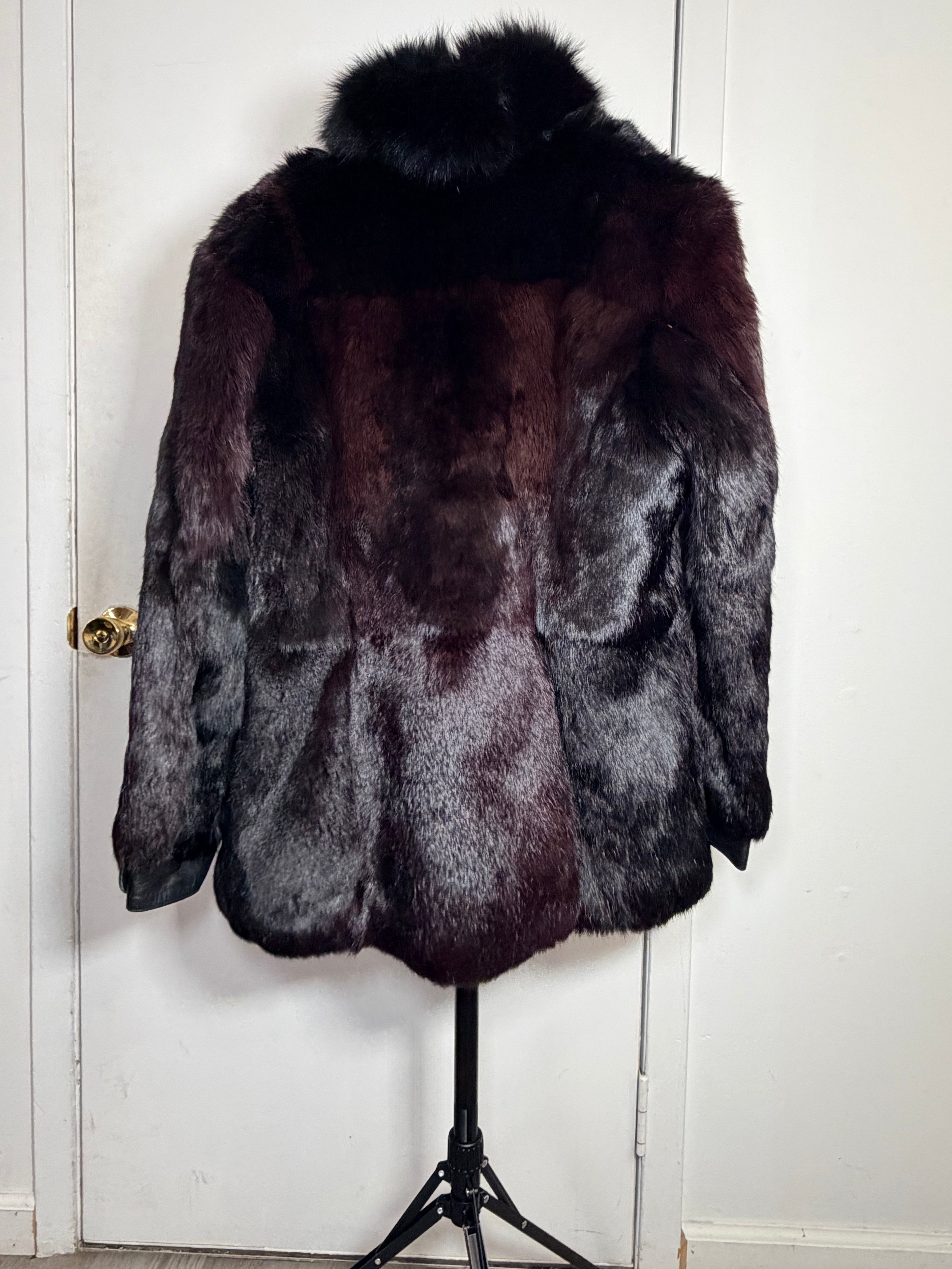 Vintage Black Mink Fur Jacket with Black Fox Collar - Medium 043