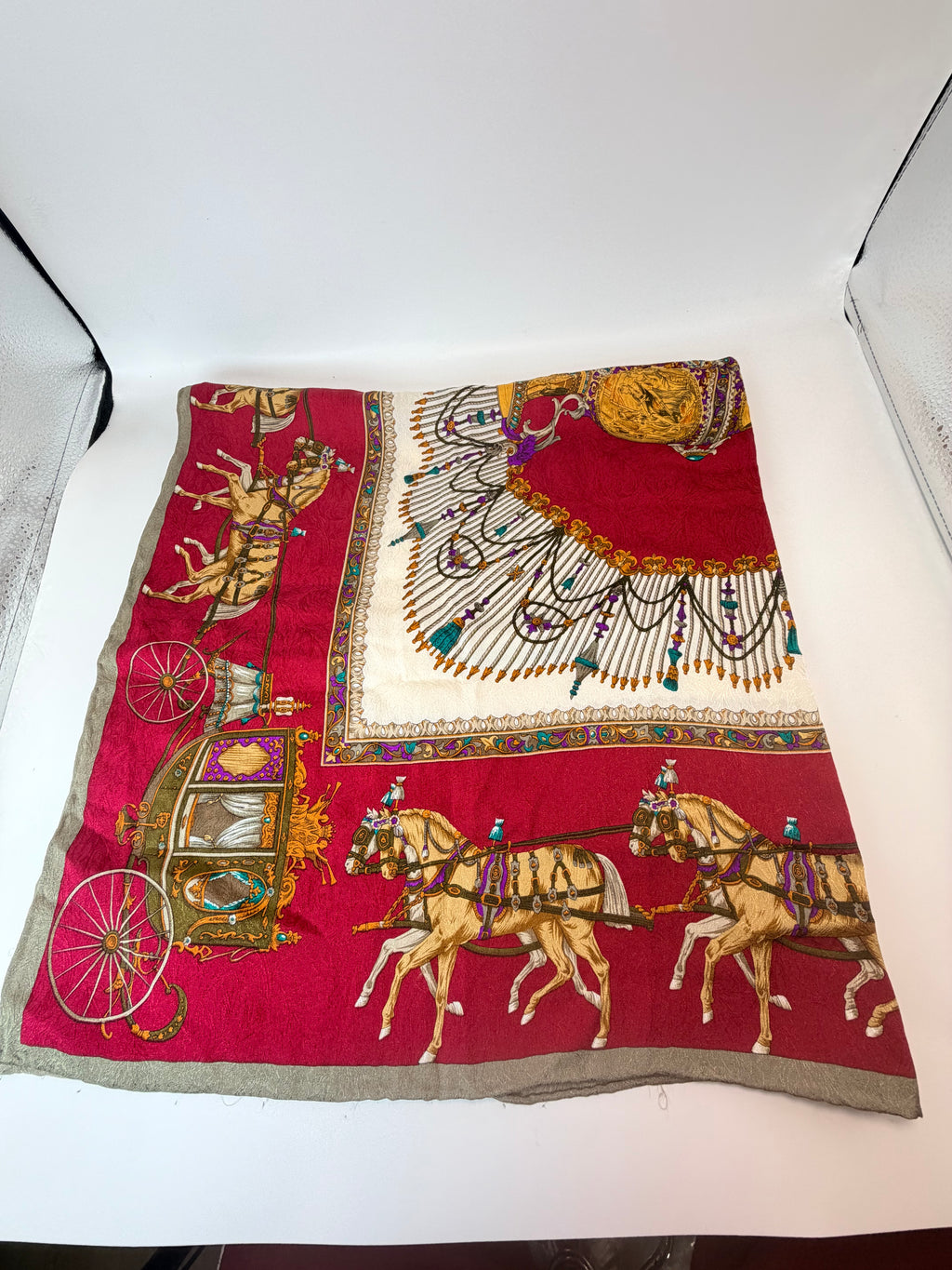 Vintage Trussardi Silk Carriage Print Scarf