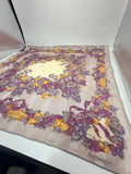 Burberrys Vintage Fruit And Ribbon Scarf – Taupe With Plum And Gold Motif