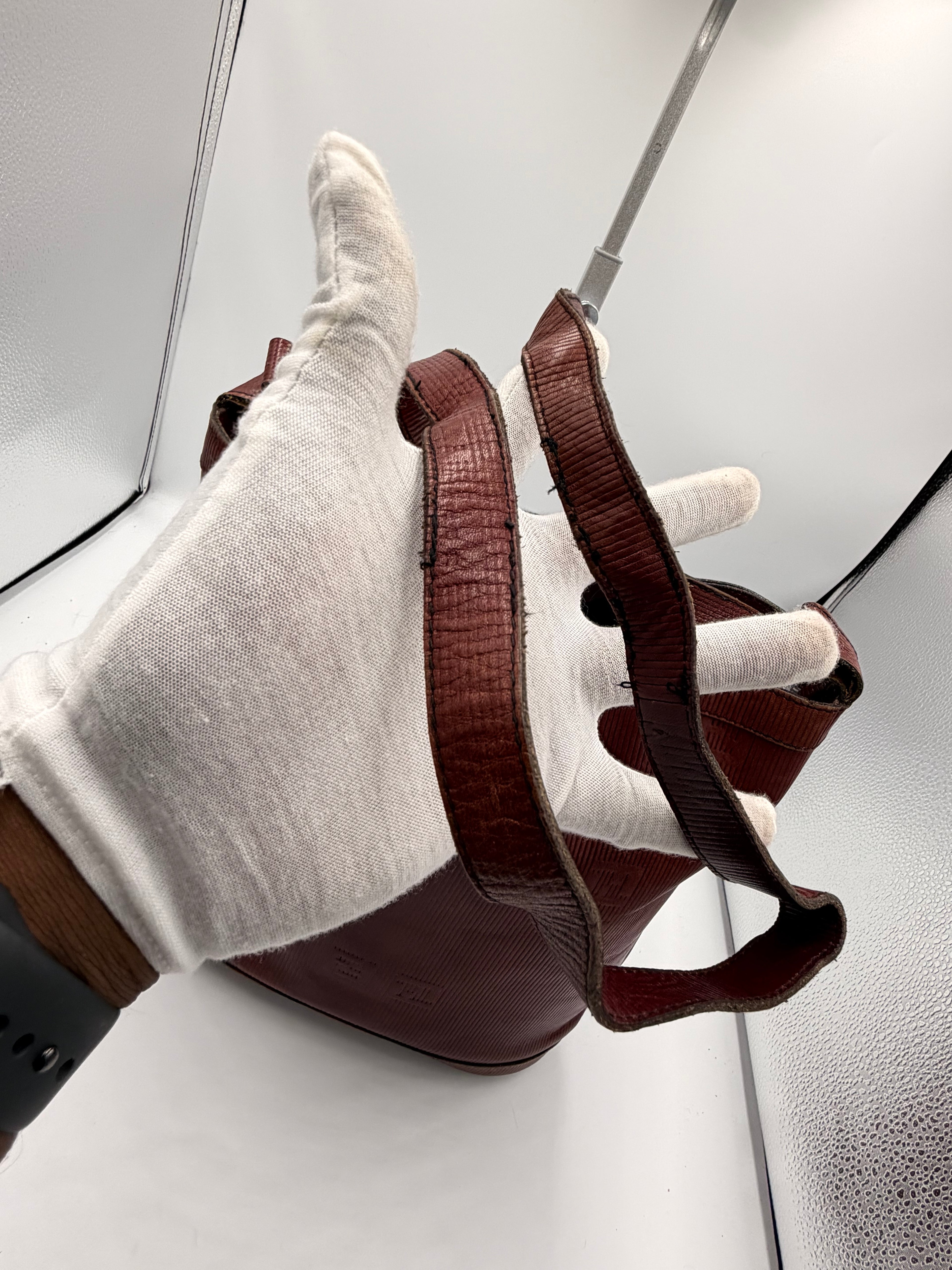 Fendi Pequin Embossed Bucket /Crossbody Bag – Burgundy