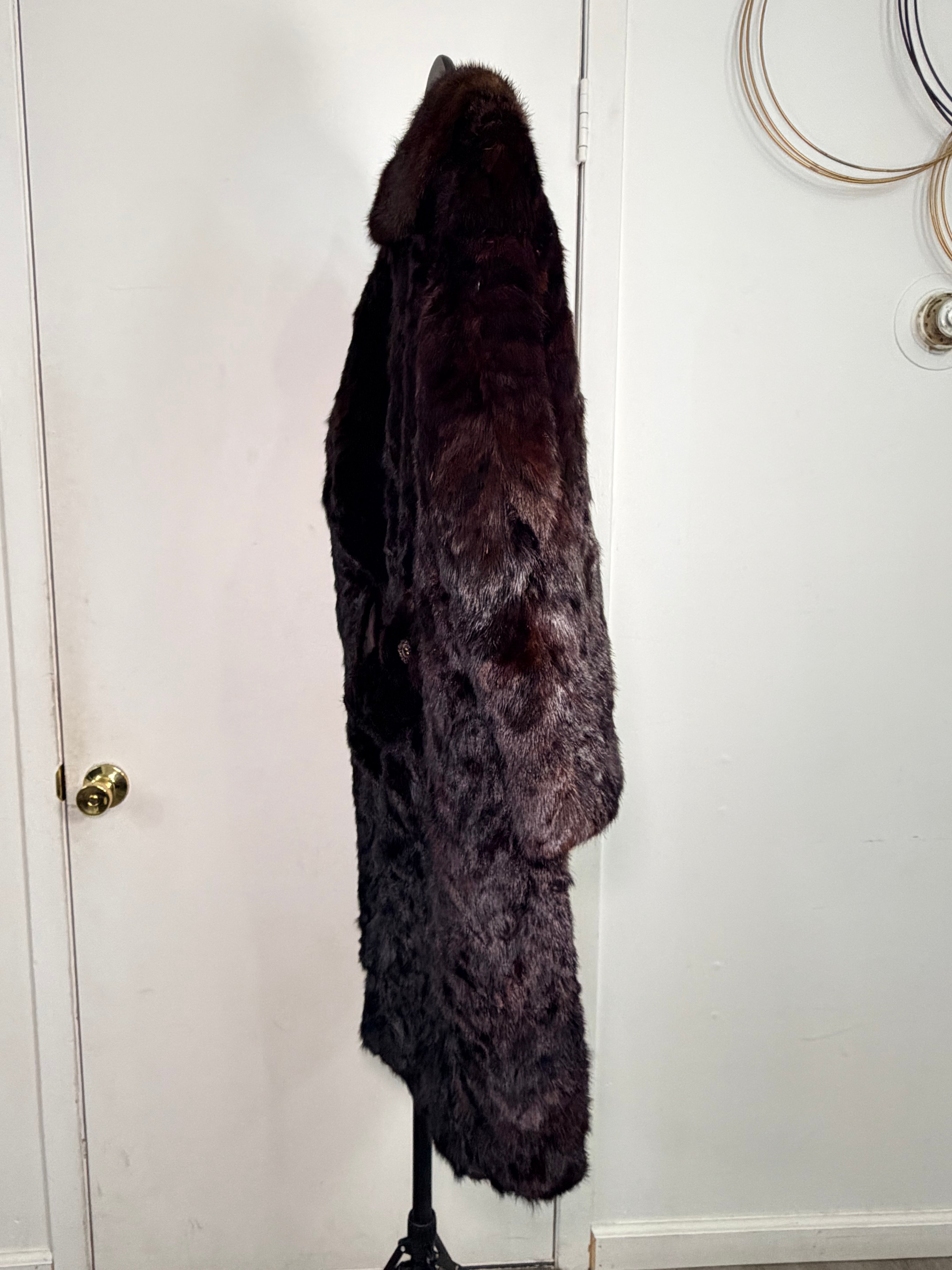 Vintage Mink Fur Coat with Jeweled Buttons – Espresso Noir (Large / XL)