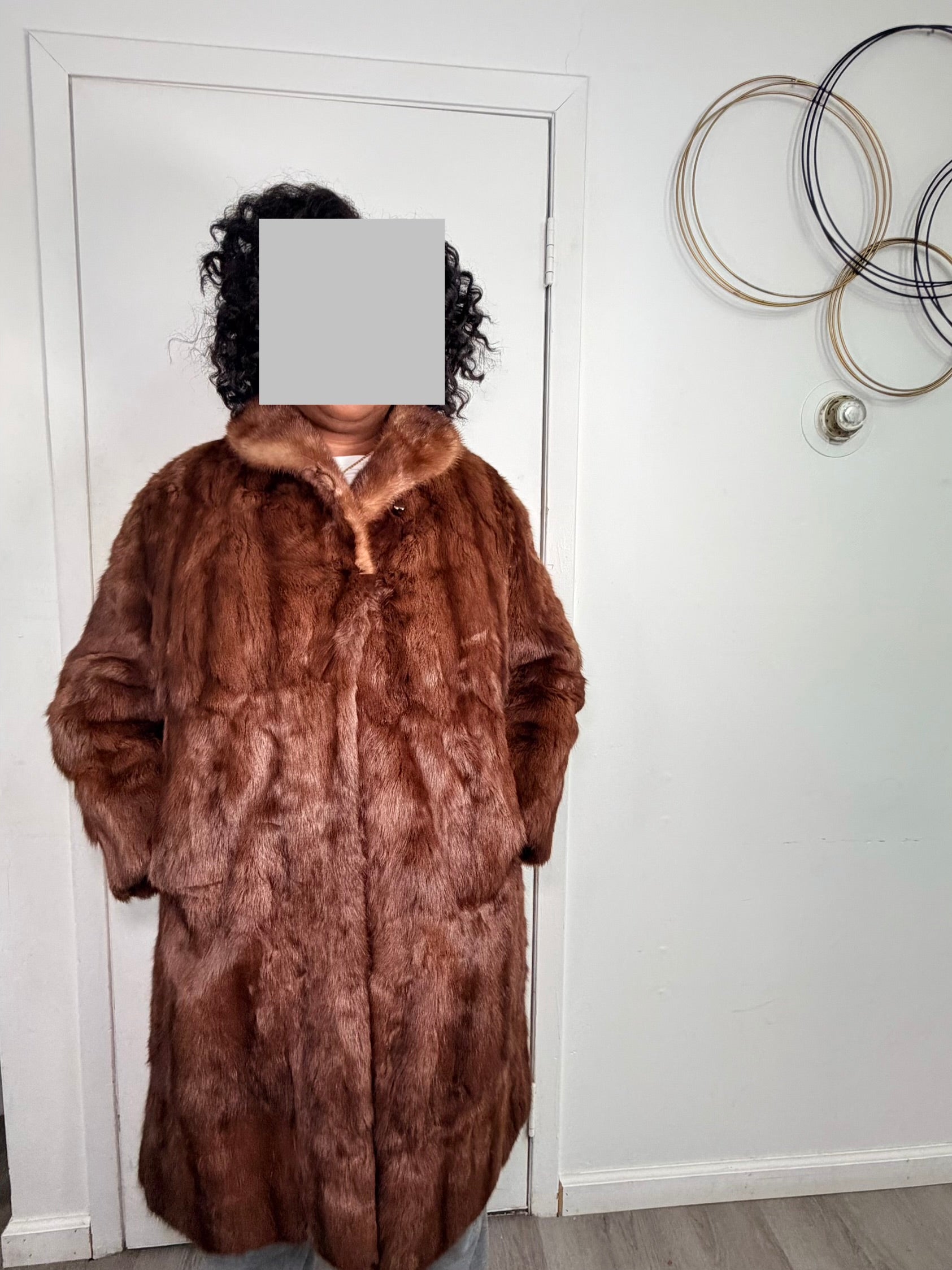 Vintage Mink Fur Coat with Fox Collar – Deep Brown (XL / 1X)