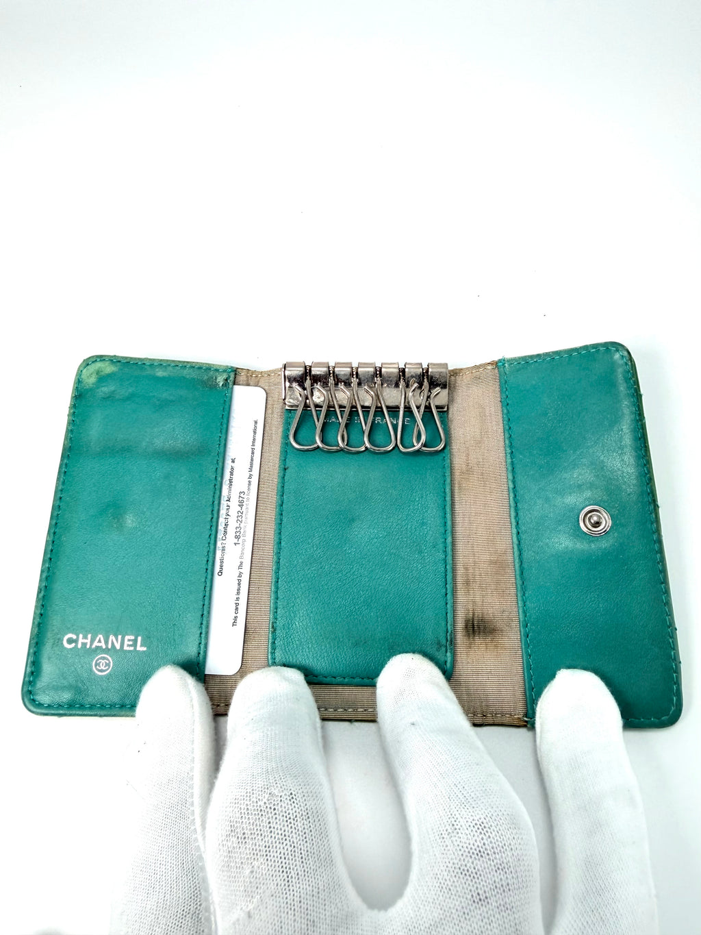 CHANEL Patent Leather Key Case / Wallet – Green with Silver CC Hardware