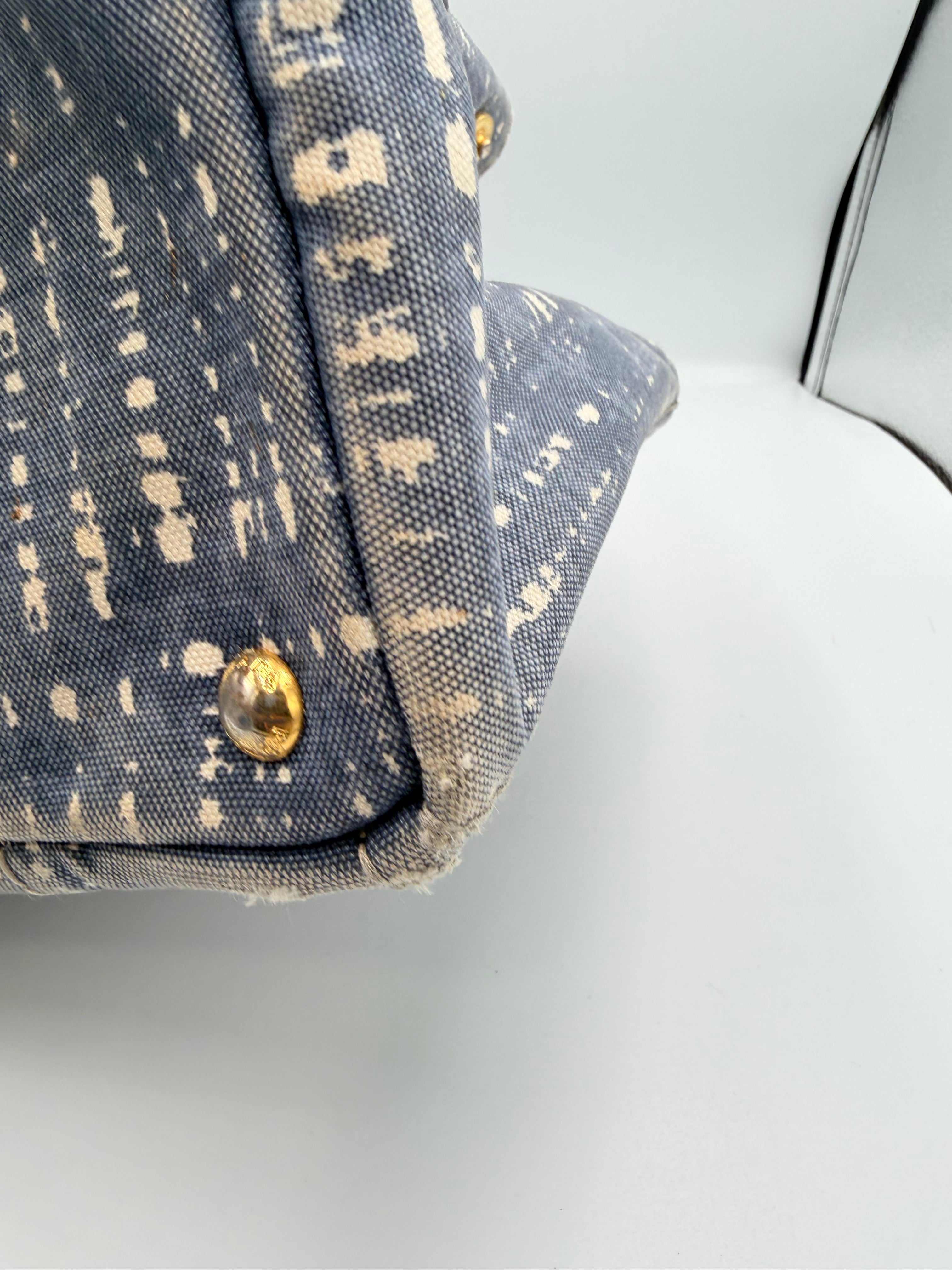 Prada Canapa Denim Abstract Print Tote
