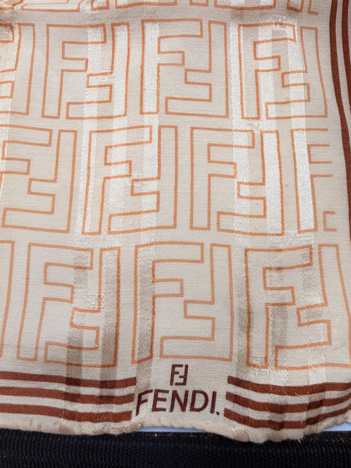 Fendi Vintage FF Monogram Scarf – Ivory & Tan