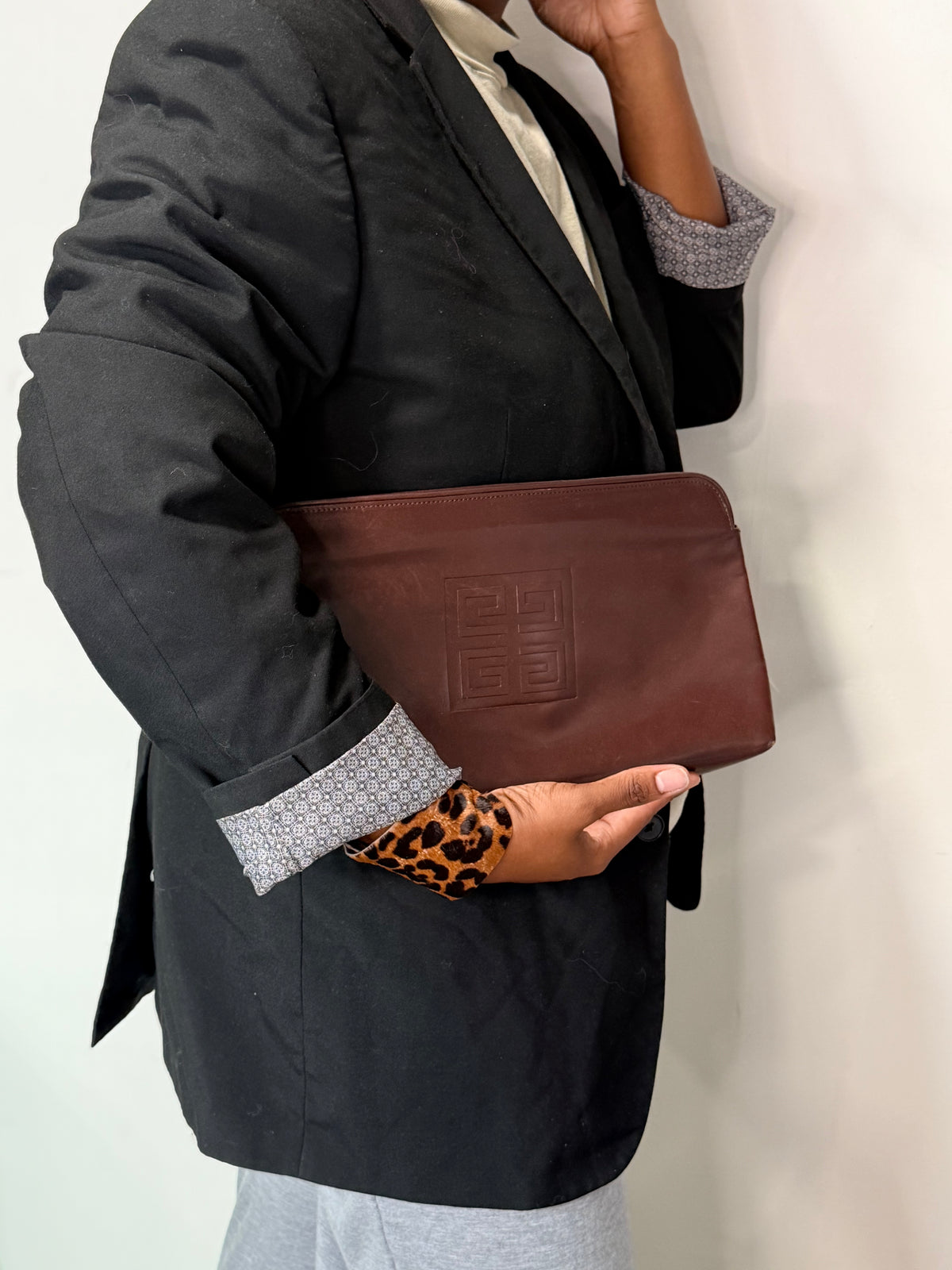 Givenchy Brown Leather 4G Logo Clutch