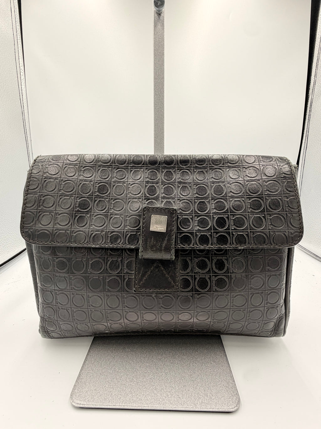 Salvatore Ferragamo Gancini Black Monogram Canvas Wristlet Clutch
