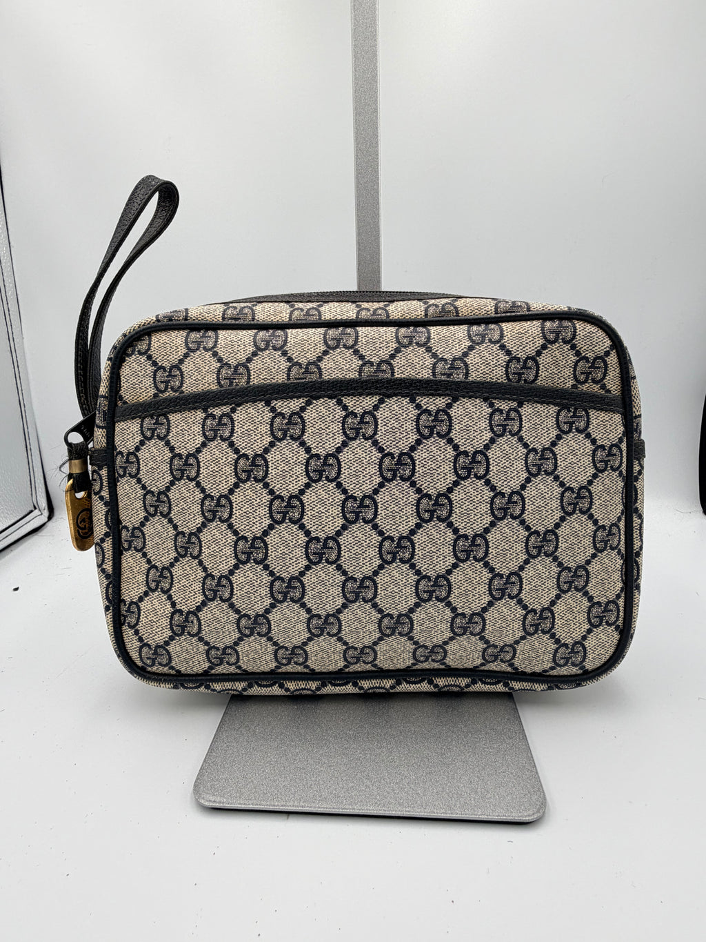 Gucci GG Supreme Navy Wristlet Pouch