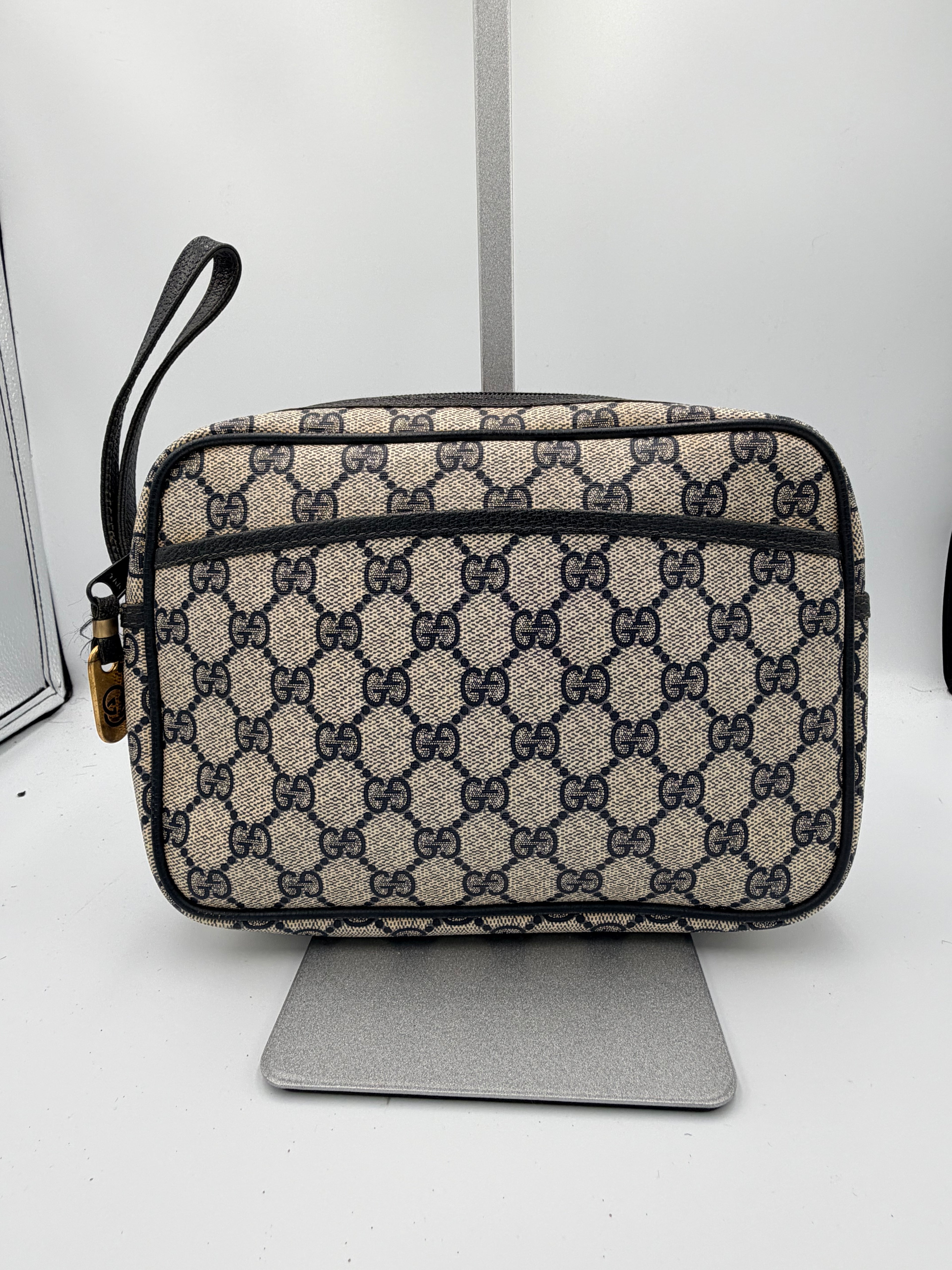 Gucci GG Supreme Navy Wristlet Pouch