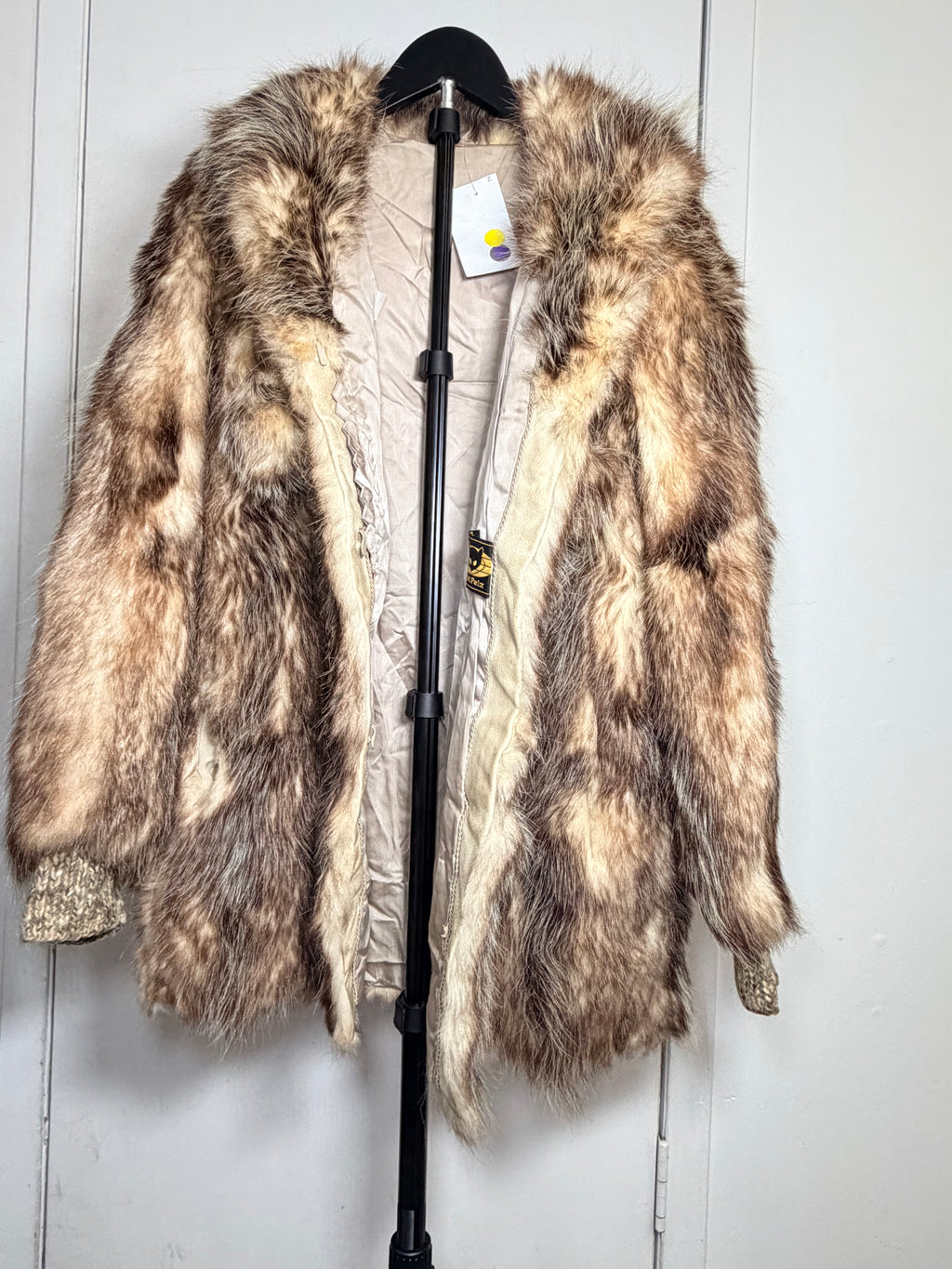 Vintage Finnish Raccoon Fur Hooded Coat Natural Brown Cream Small/ Medium 048