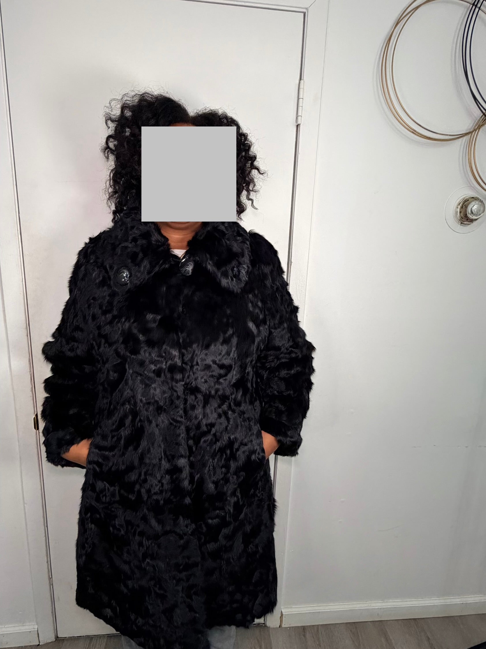 Vintage Rabbit Fur Coat – Jet Black (XL)