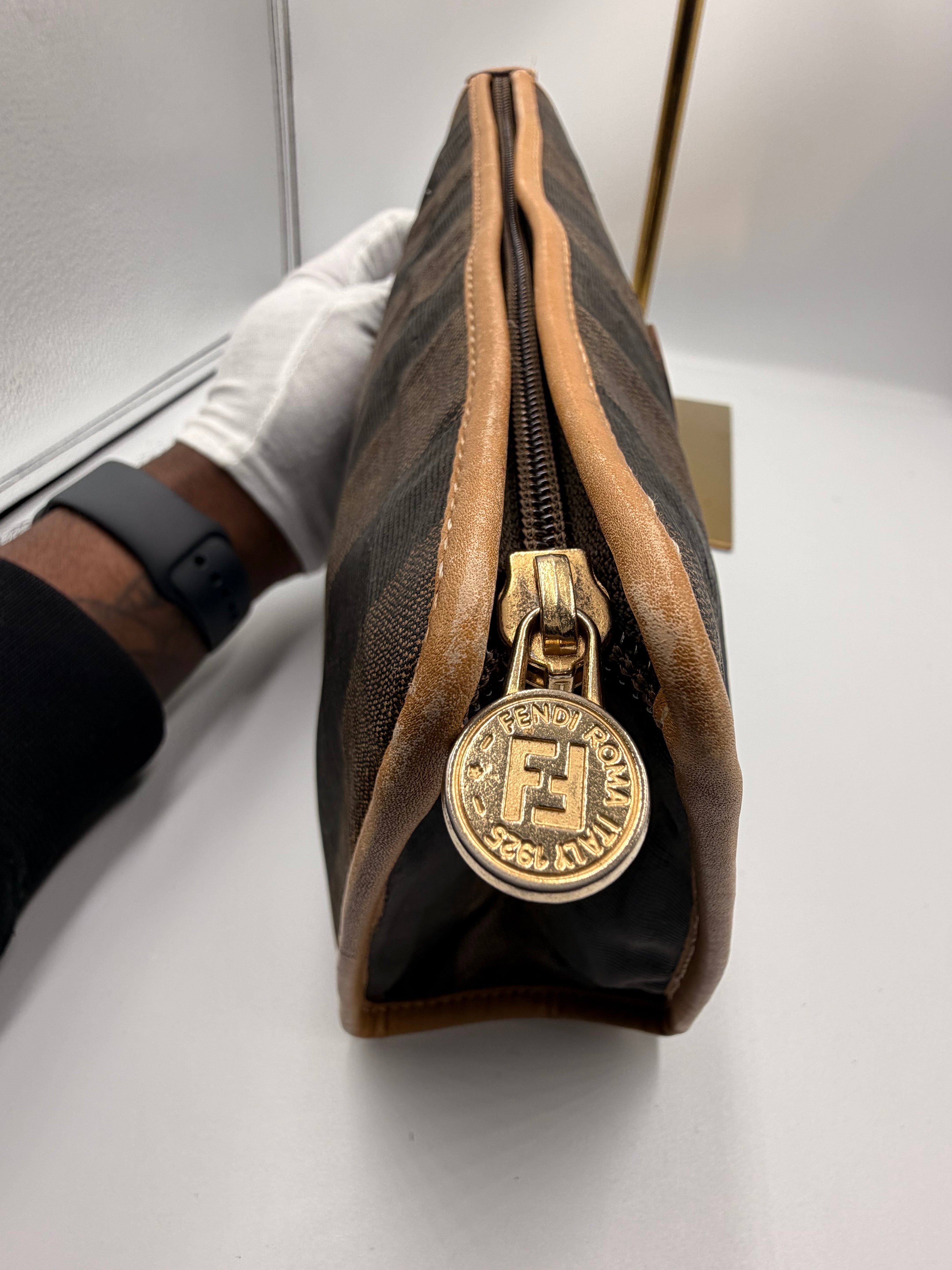 Fendi Pequin Zip Clutch / Cosmetic Case