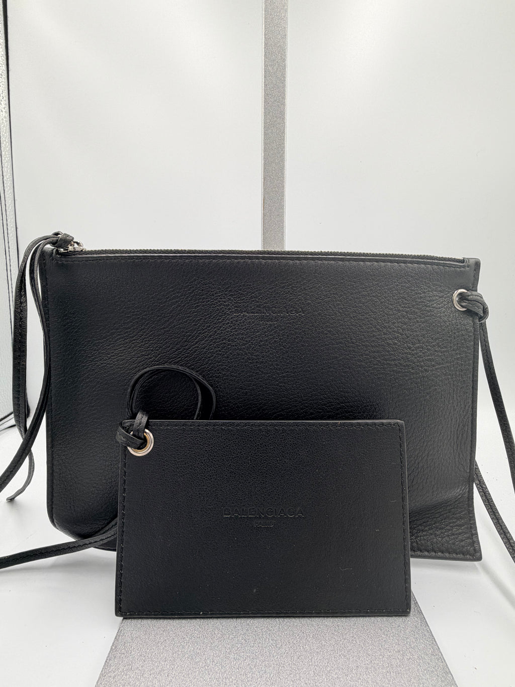 Balenciaga Leather Wristlet with Mirror – Black