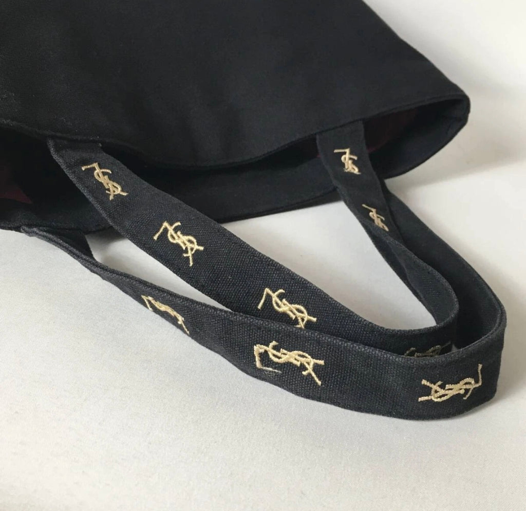 Yves Saint Laurent (YSL) Black Canvas Tote with Gold Monogram