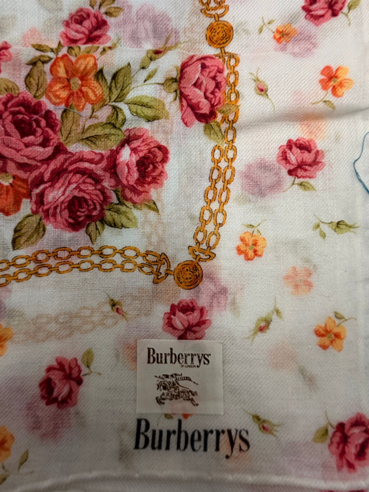 Burberrys Floral & Chain Print Scarf – With Tags