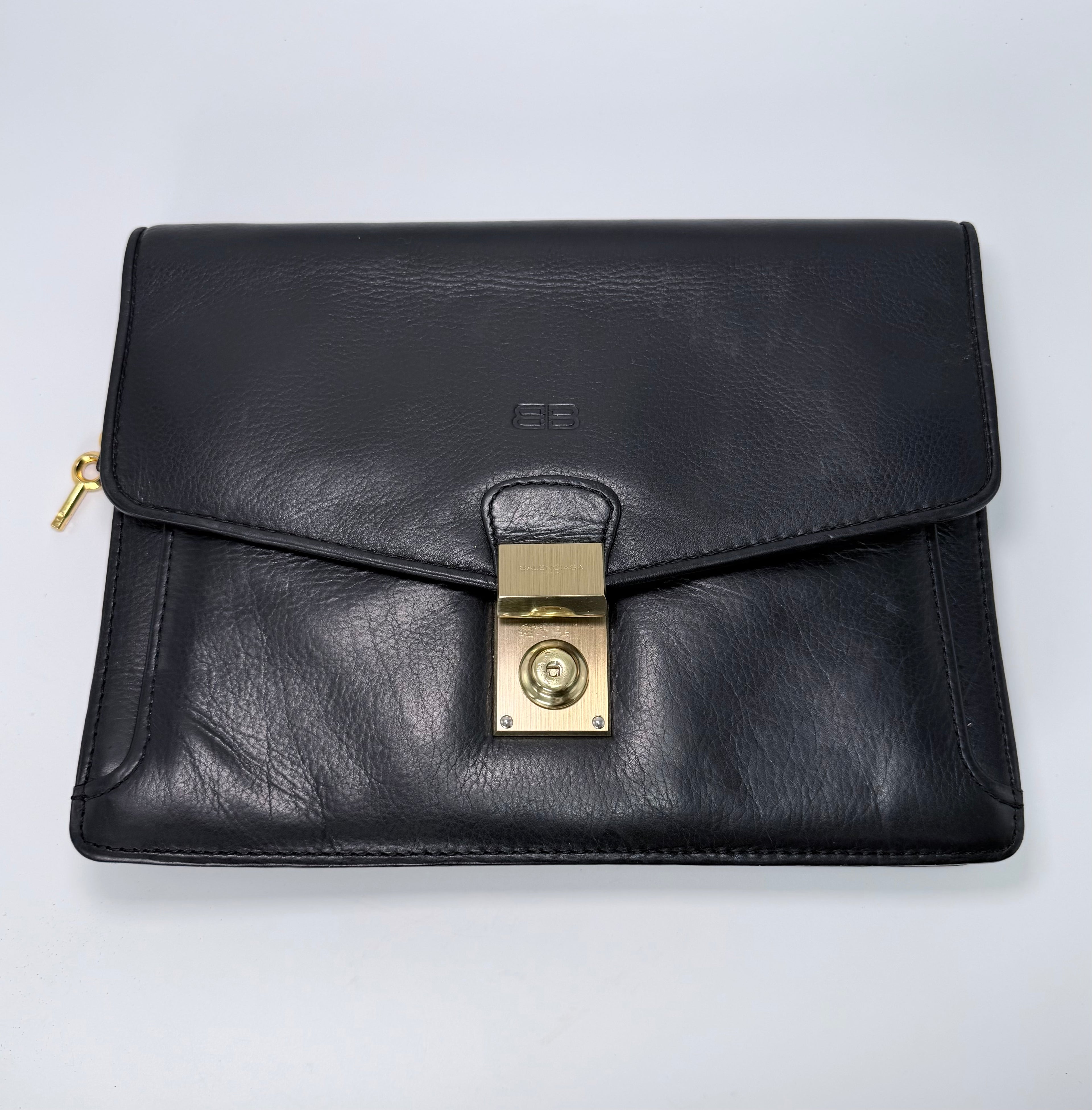 Balenciaga Black Leather Clutch with Retractable Strap