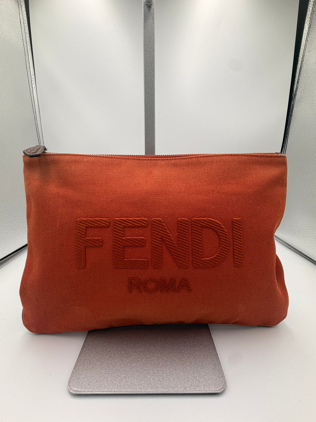 Fendi Roma Embroidered Logo Canvas Clutch
