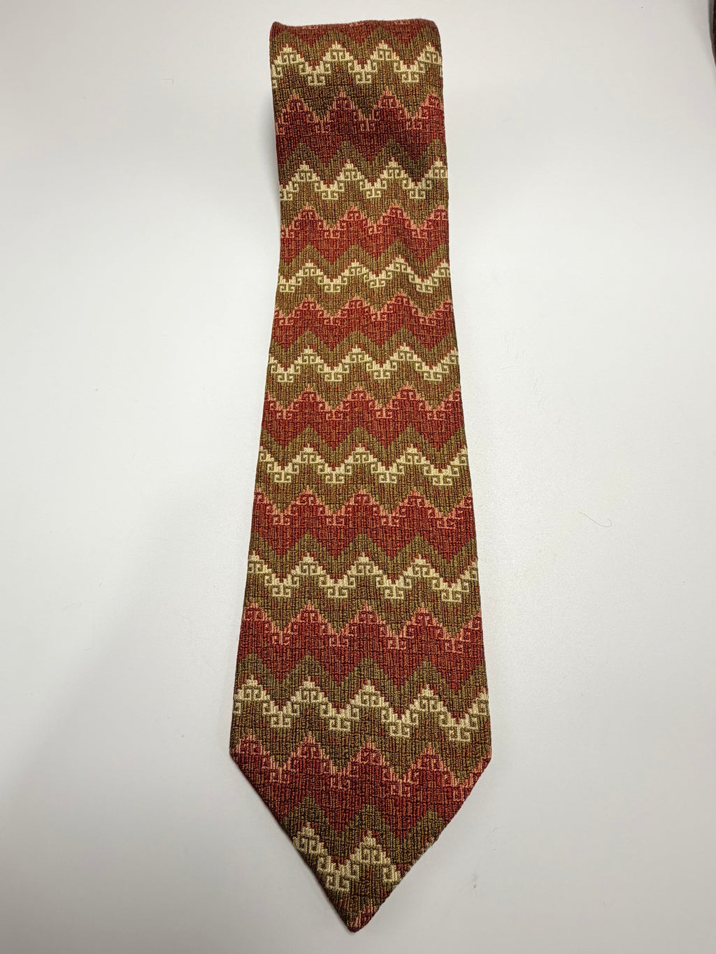 Yves Saint Laurent Silk Tie – Woven Chevron Earth Tones