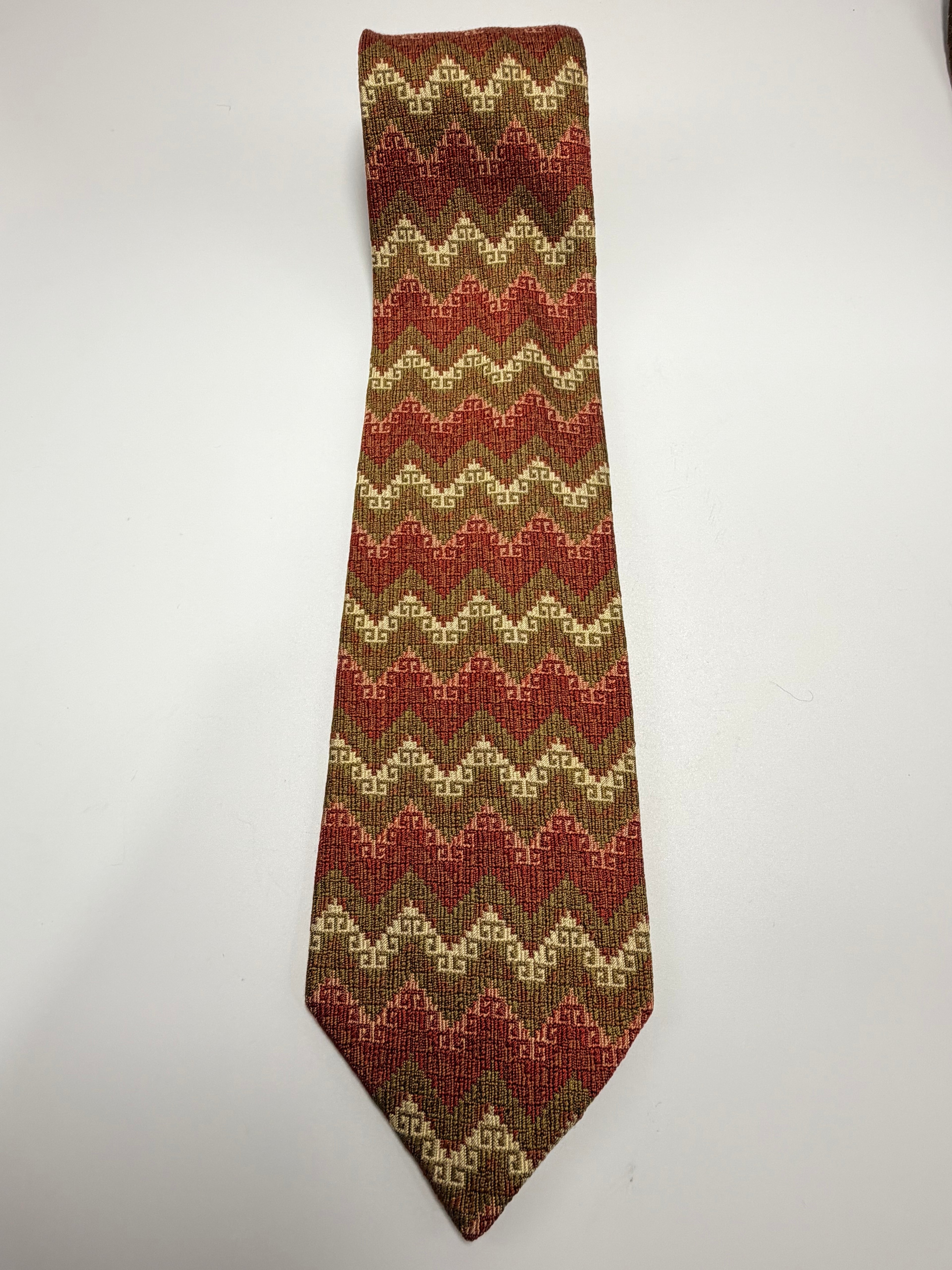 Yves Saint Laurent Silk Tie – Woven Chevron Earth Tones