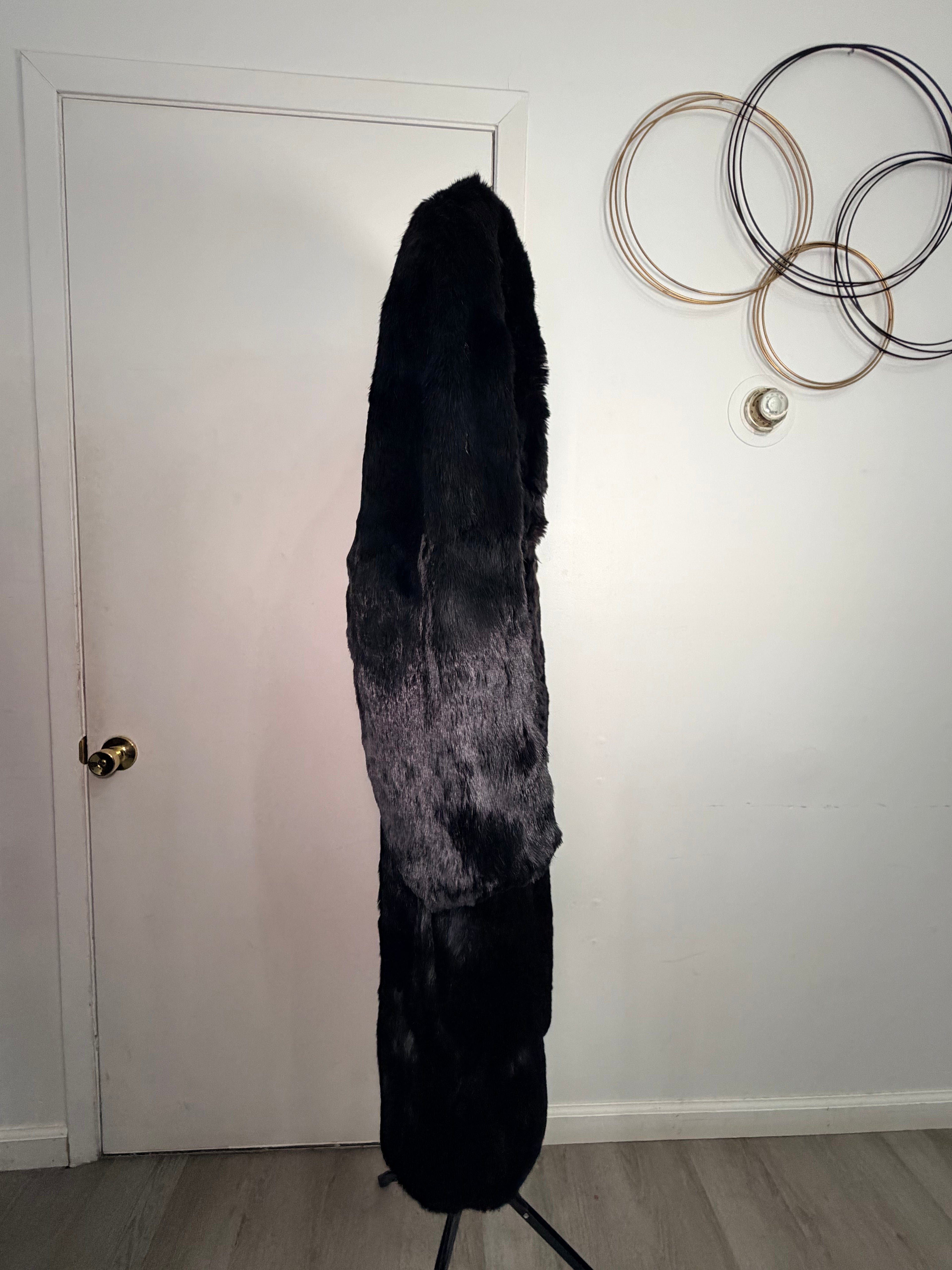 Vintage Real Rabbit Fur Coat – Deep Charcoal Black (XLarge)