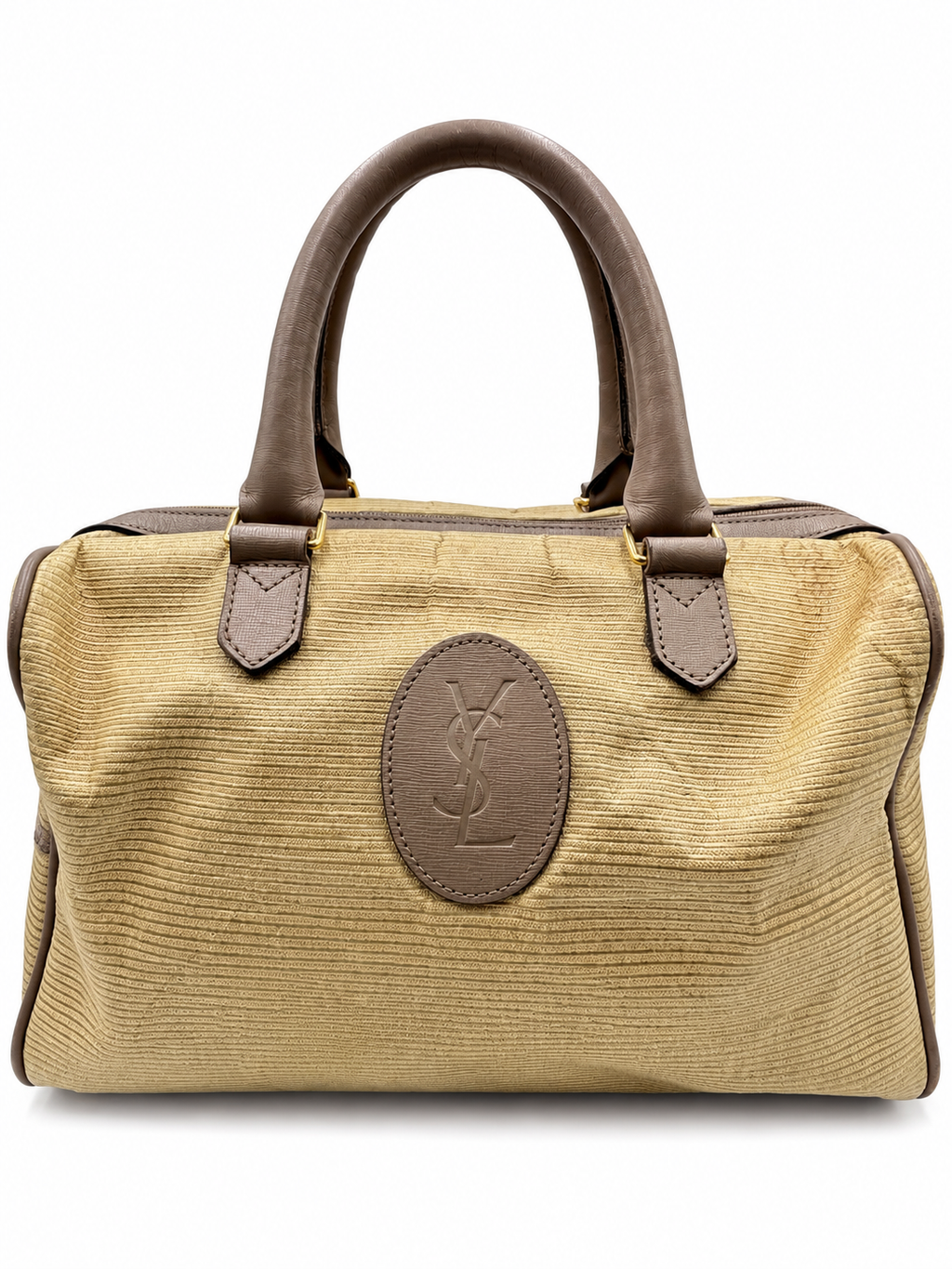 Yves Saint Laurent YSL Beige Canvas Boston Bag