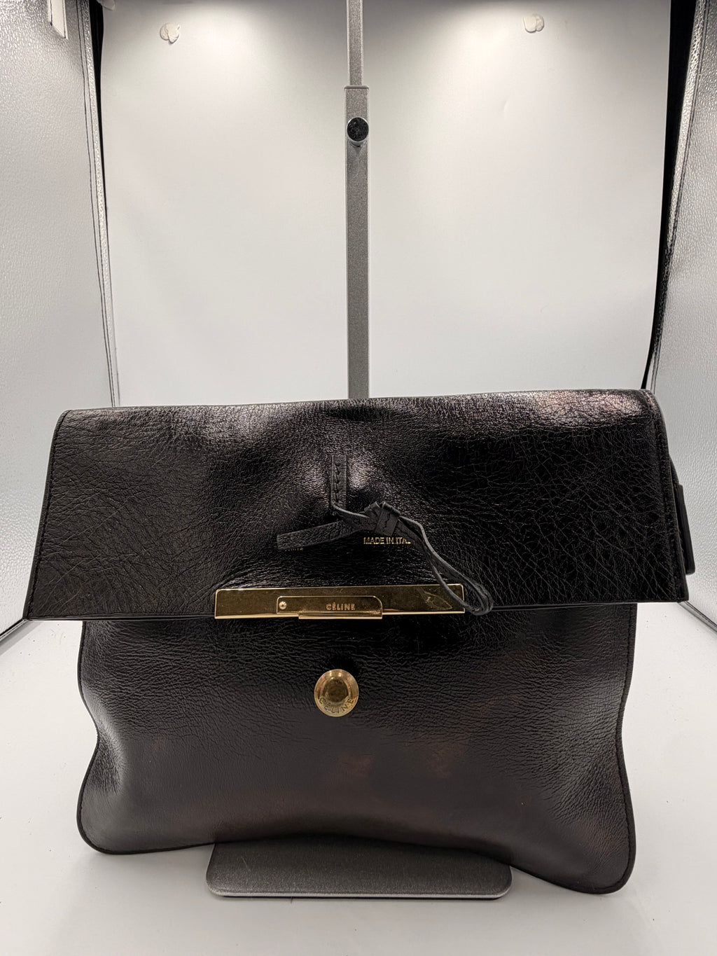 Celine Black Leather Envelope Clutch