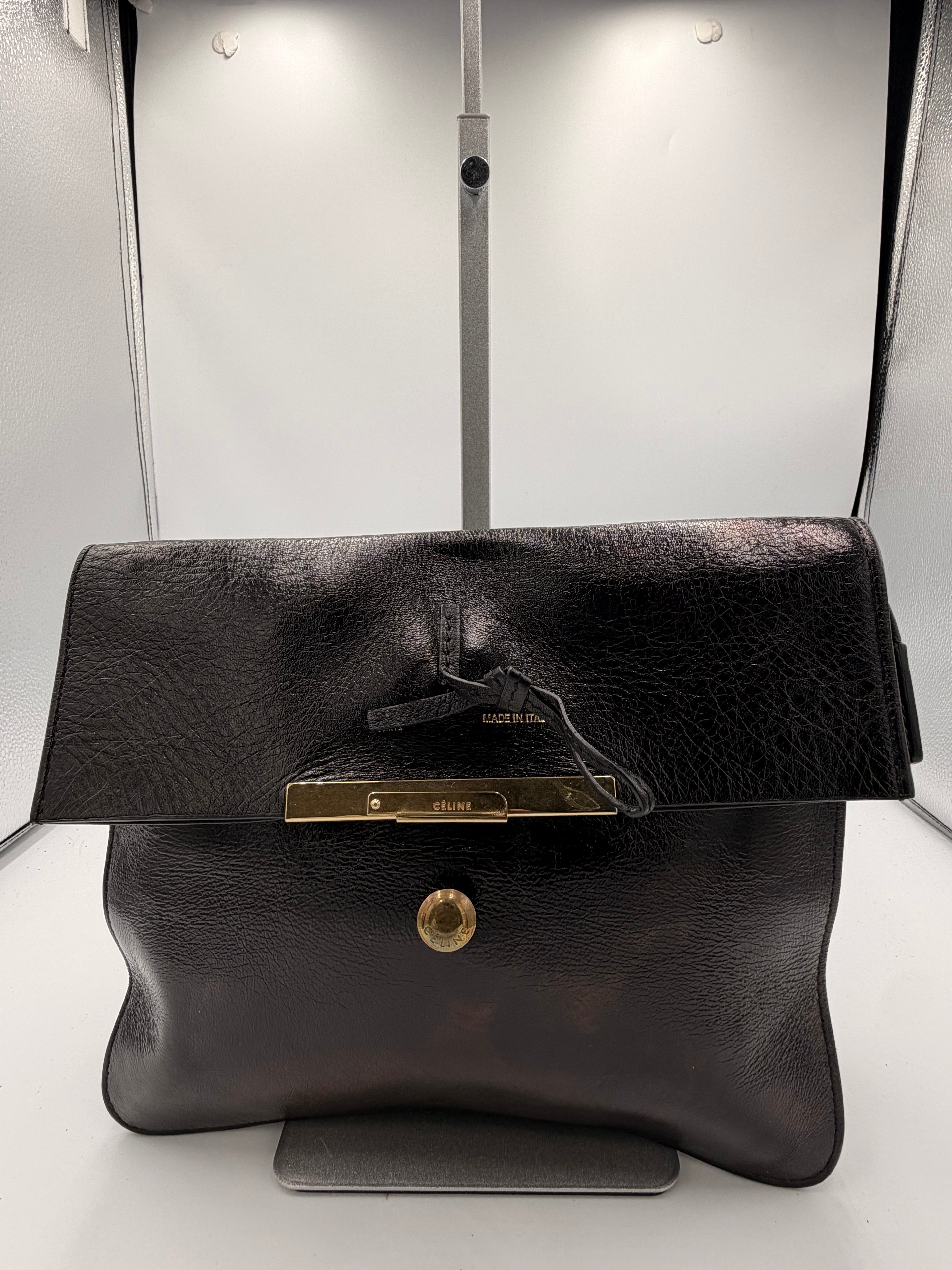 Celine Black Leather Envelope Clutch