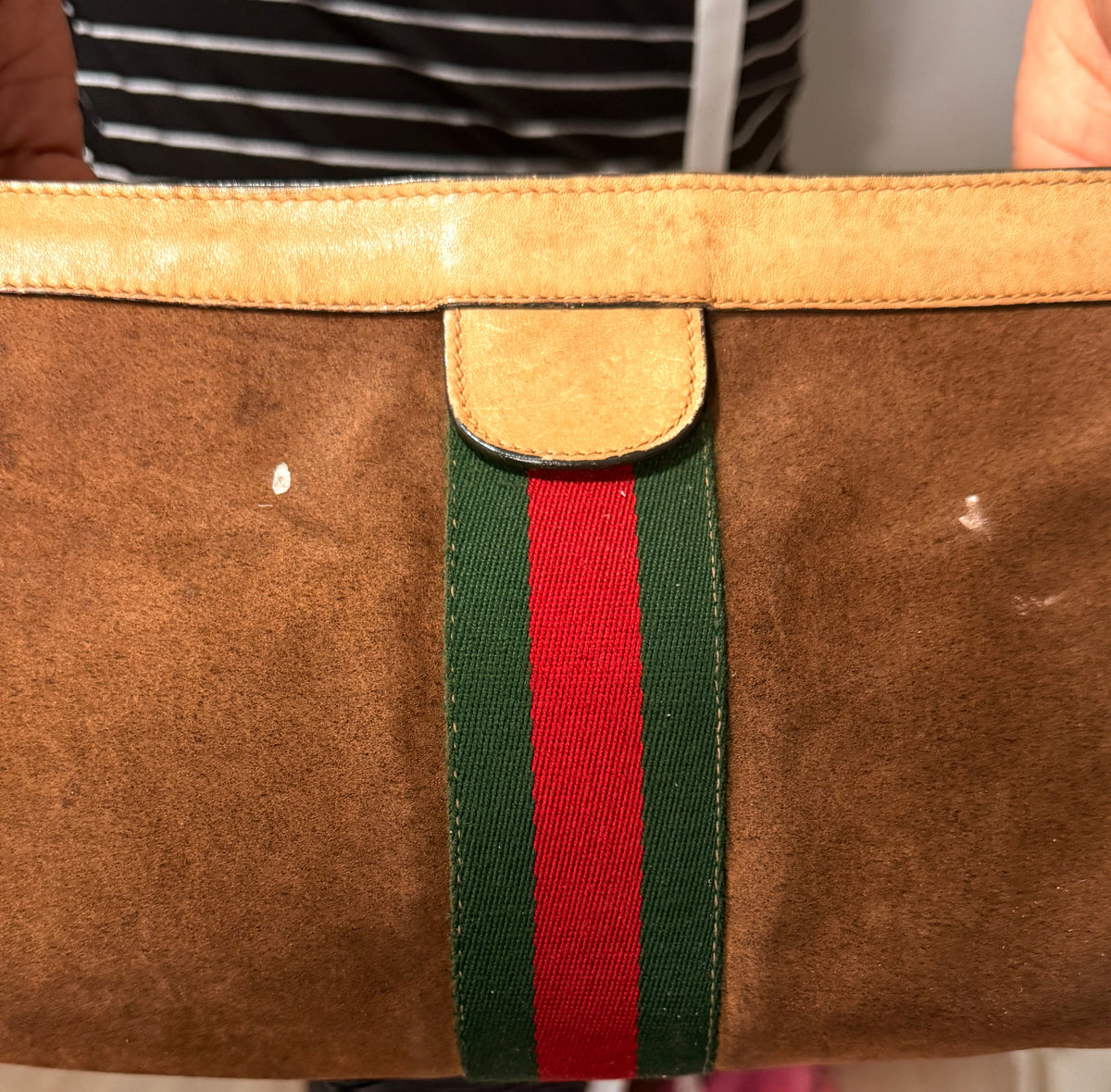 Gucci Web Stripe Suede Clutch