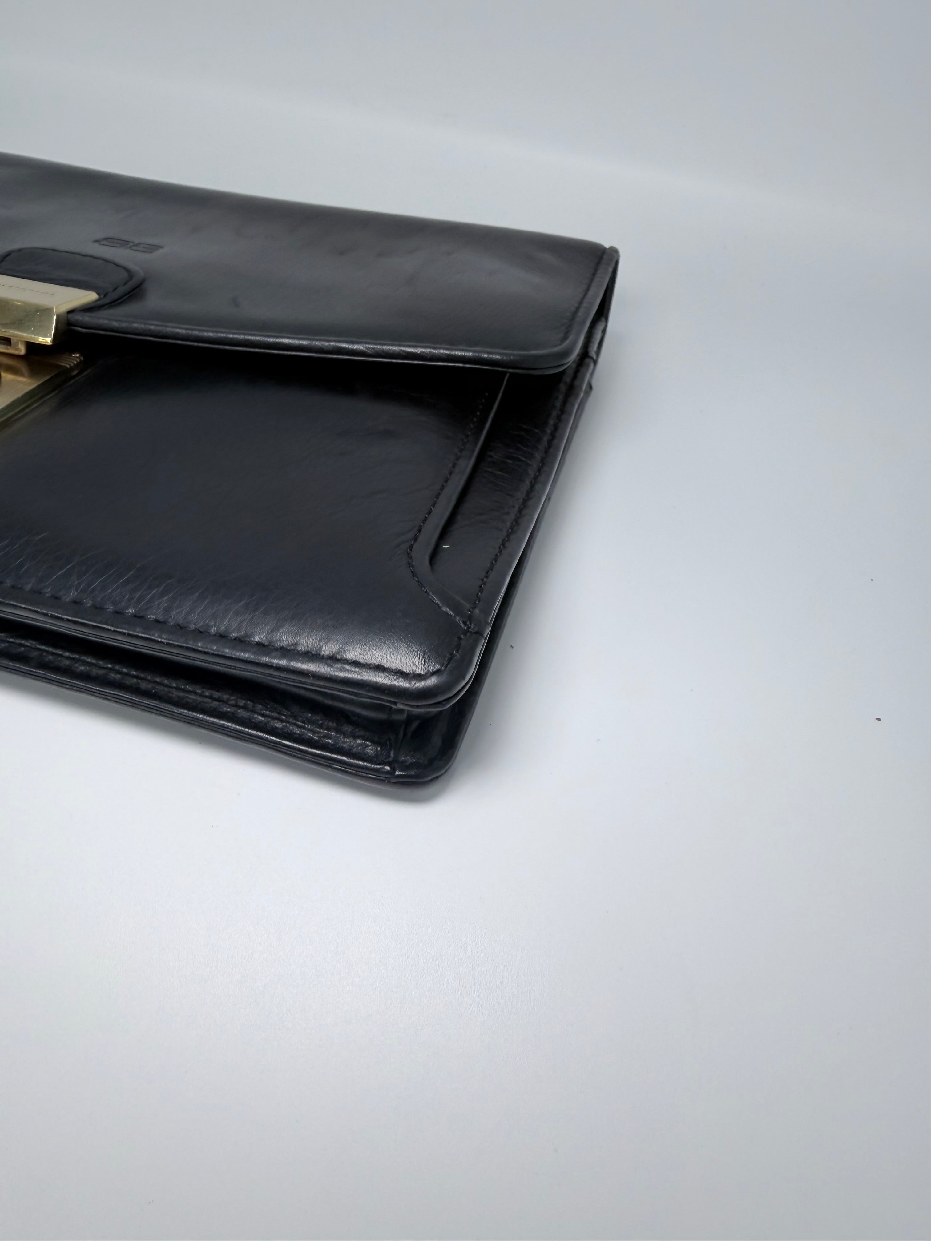 Balenciaga Black Leather Clutch with Retractable Strap