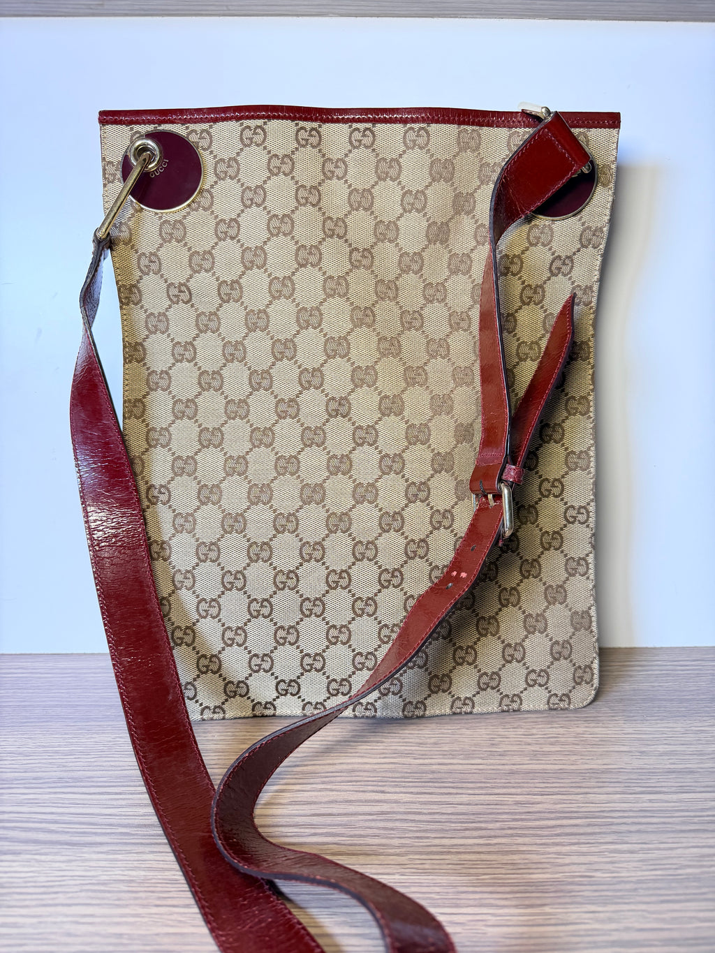 Gucci GG Monogram Canvas Burgundy Leather Shoulder / Crossbody Bag