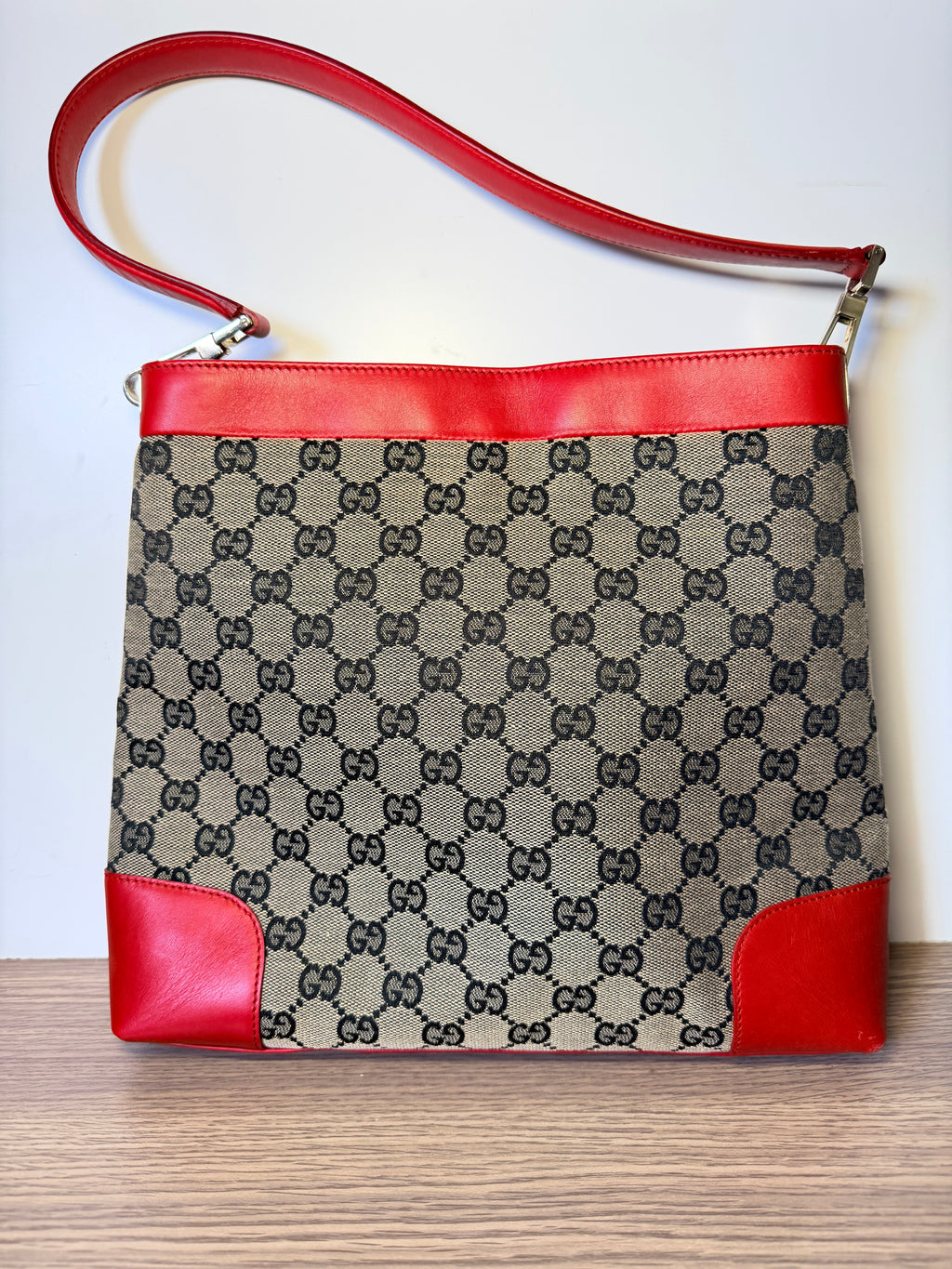 Gucci GG Monogram Canvas Red Leather Shoulder Bag