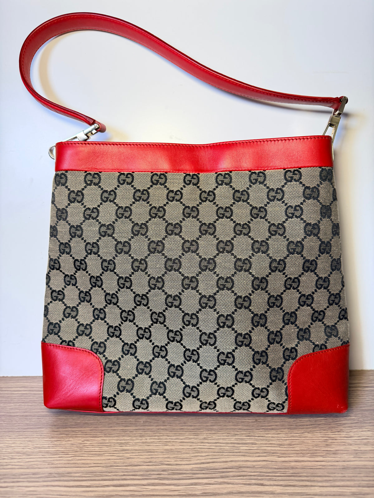 Gucci GG Monogram Canvas Red Leather Shoulder Bag