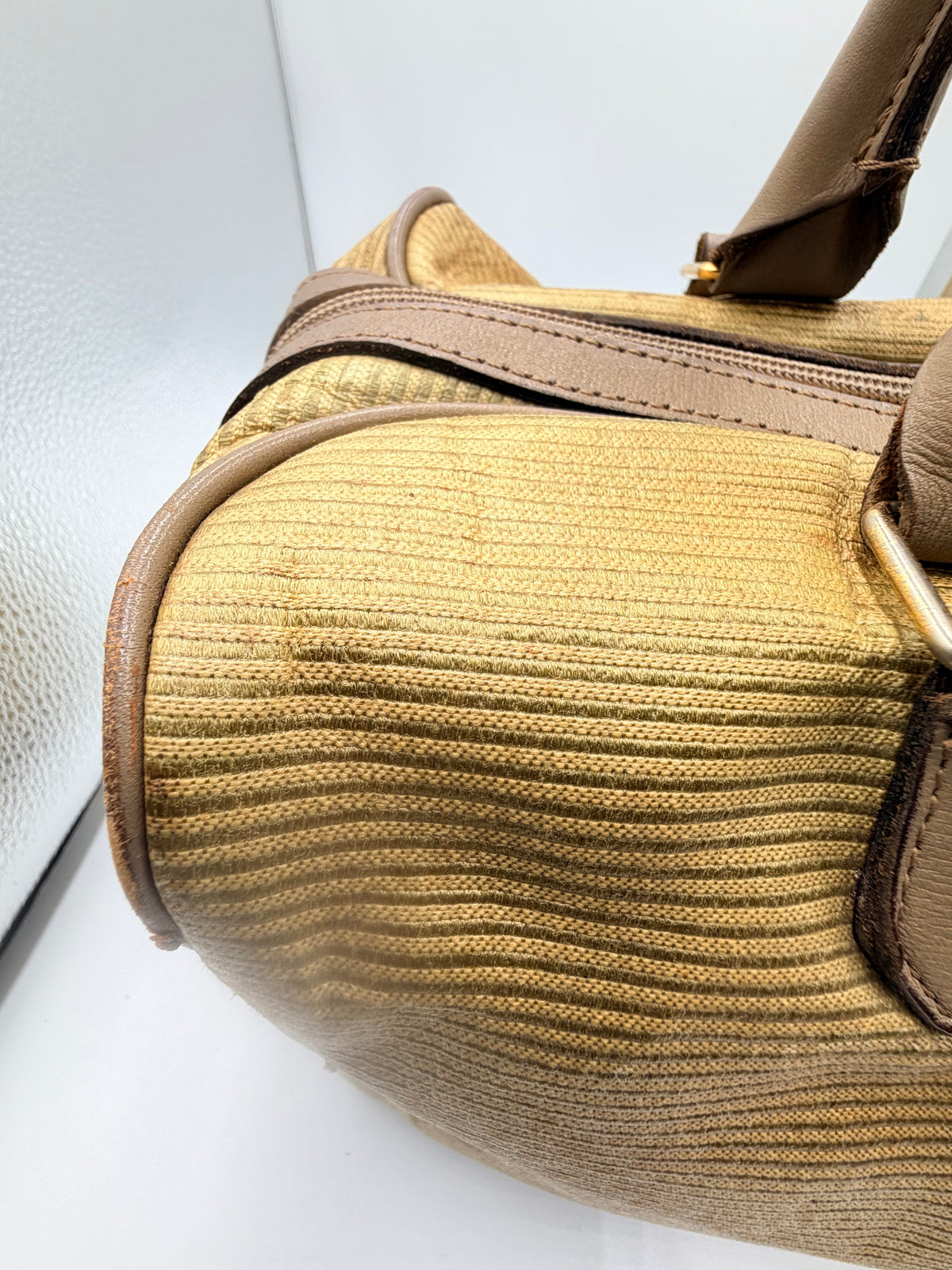 Yves Saint Laurent YSL Beige Canvas Boston Bag