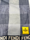 FENDI Vintage FF Logo Check Scarf – Navy, Slate Blue & Silver Grey