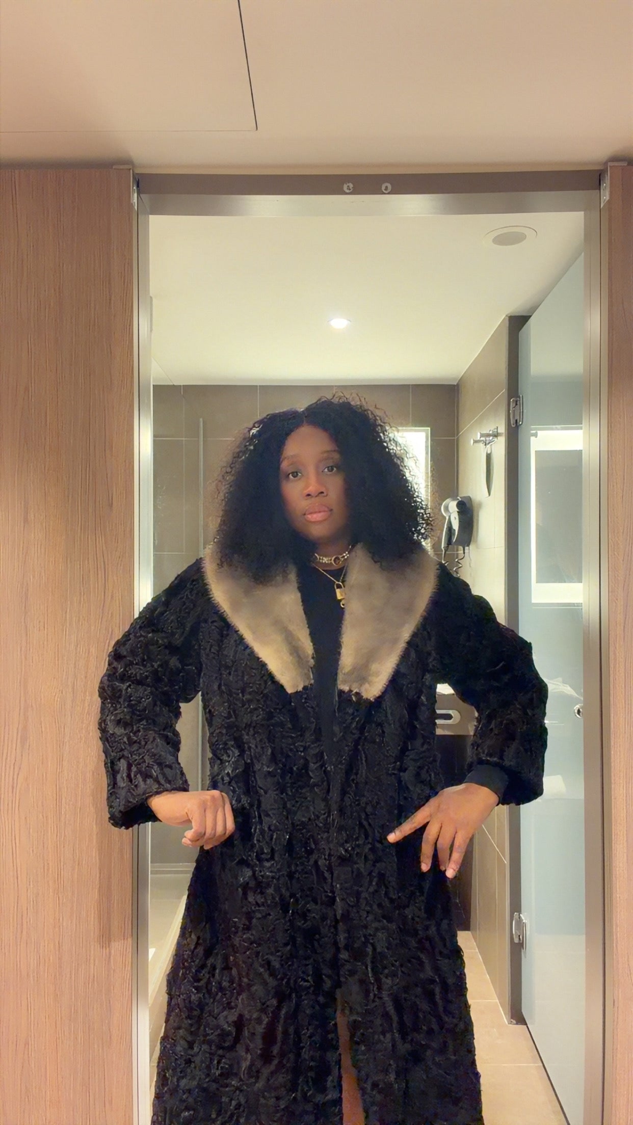 Vintage Persian Lamb (Astrakhan) Fur Coat with Mink Collar – Deep Espresso (2X–3X)