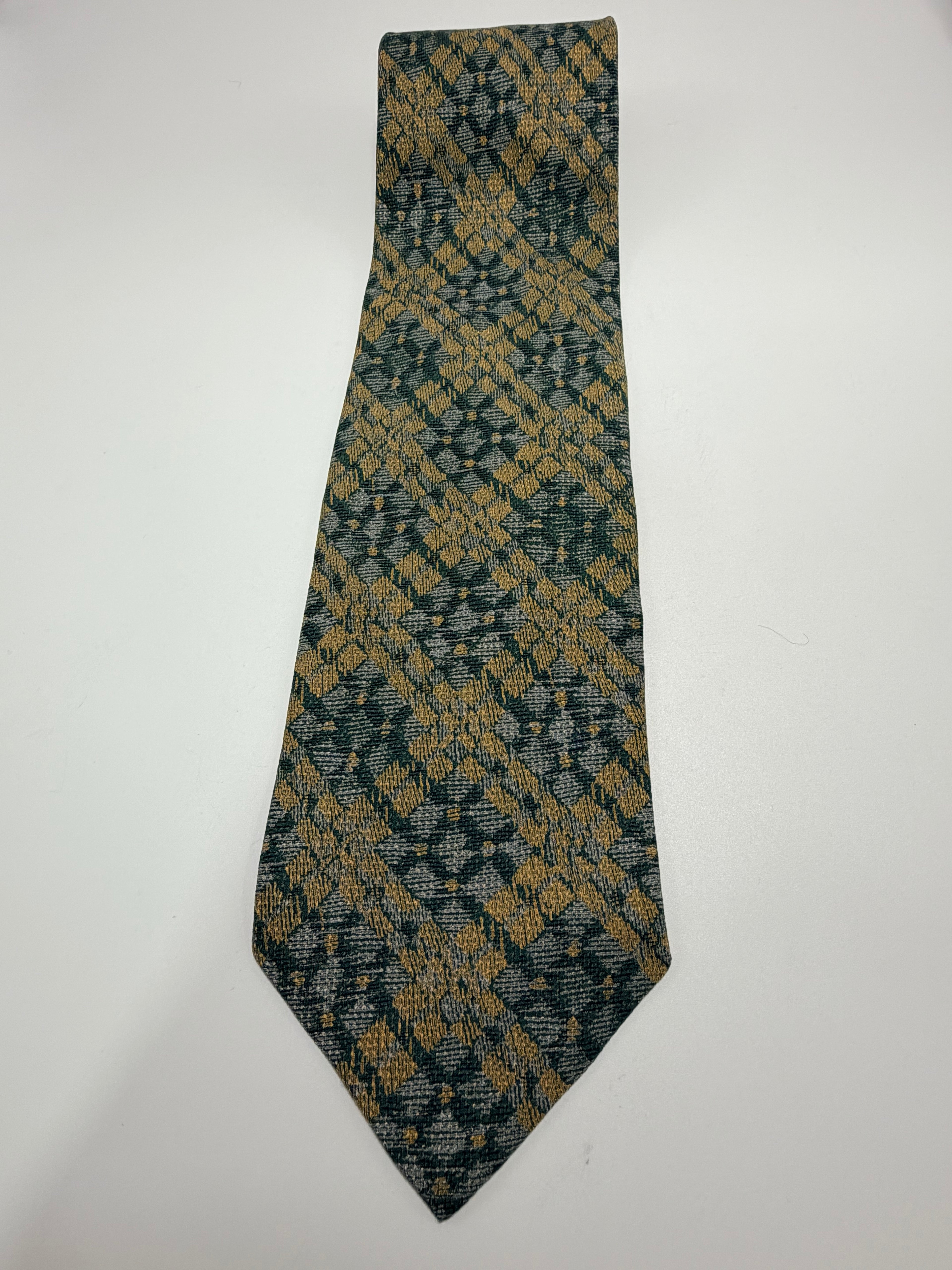 Giorgio Armani Cravatte Silk Tie – Green & Gold Lattice
