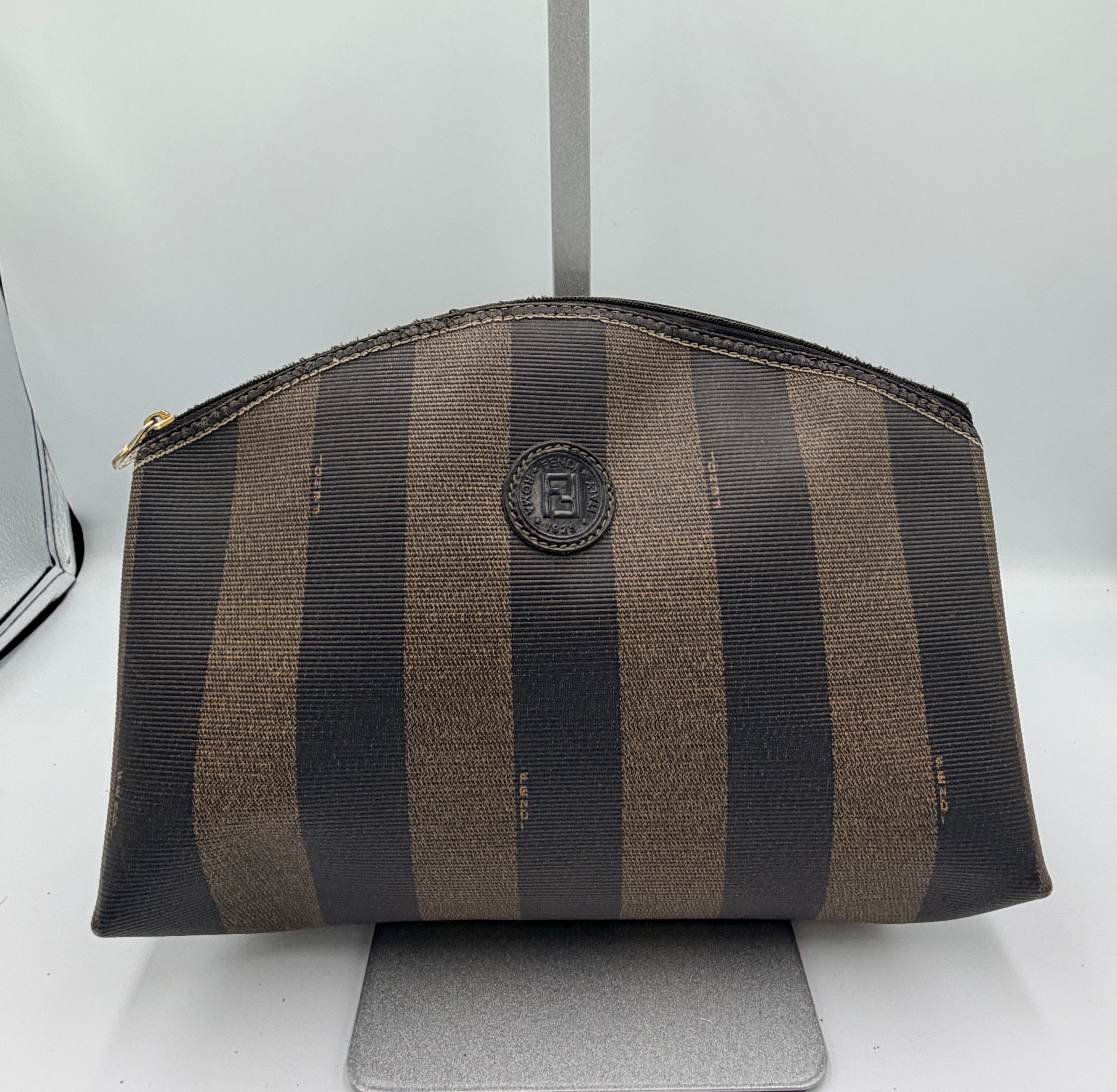 Fendi Pequin Stripe Zip Clutch