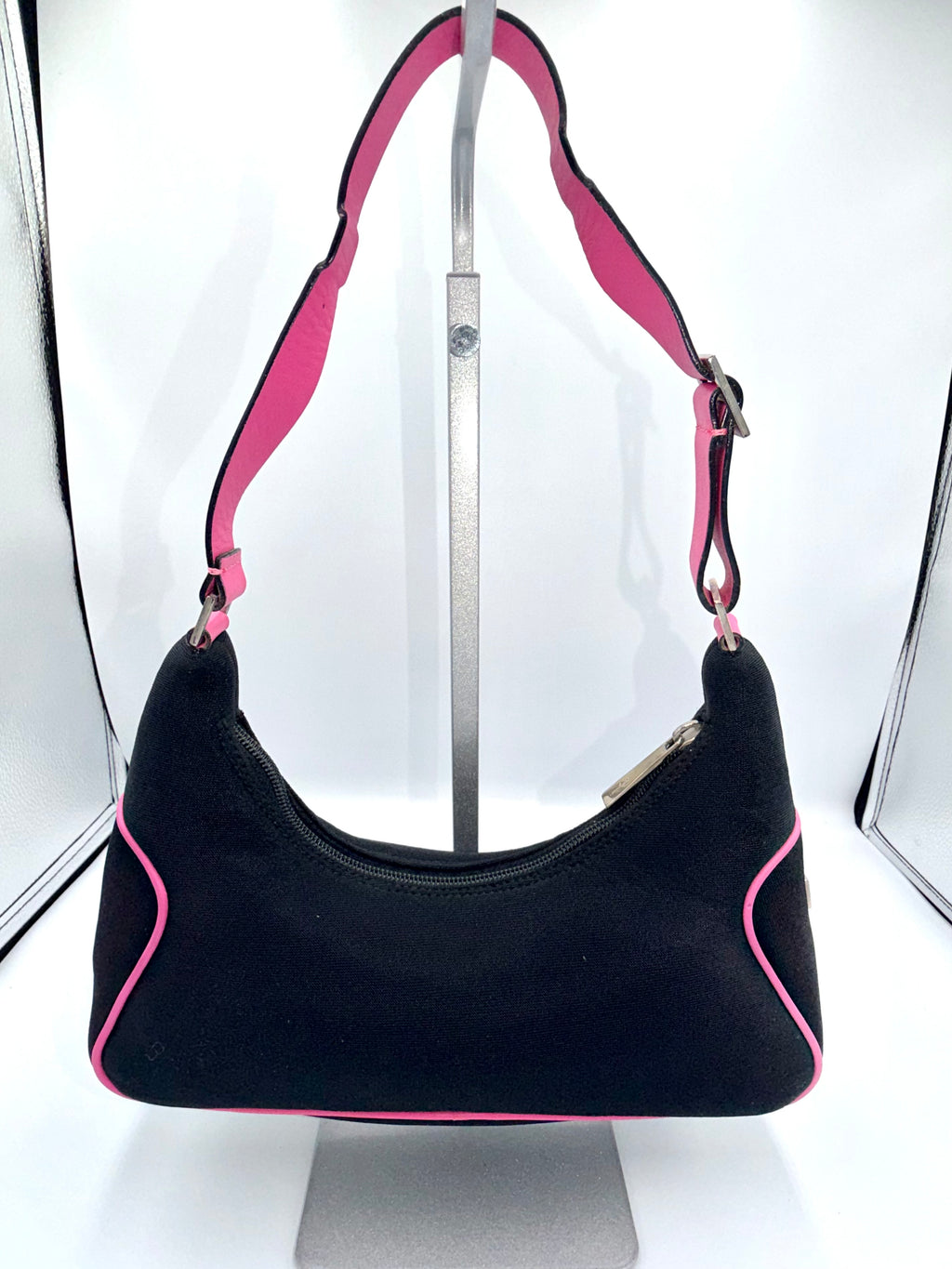 Salvatore Ferragamo Nylon Shoulder Bag – Black with Pink Trim