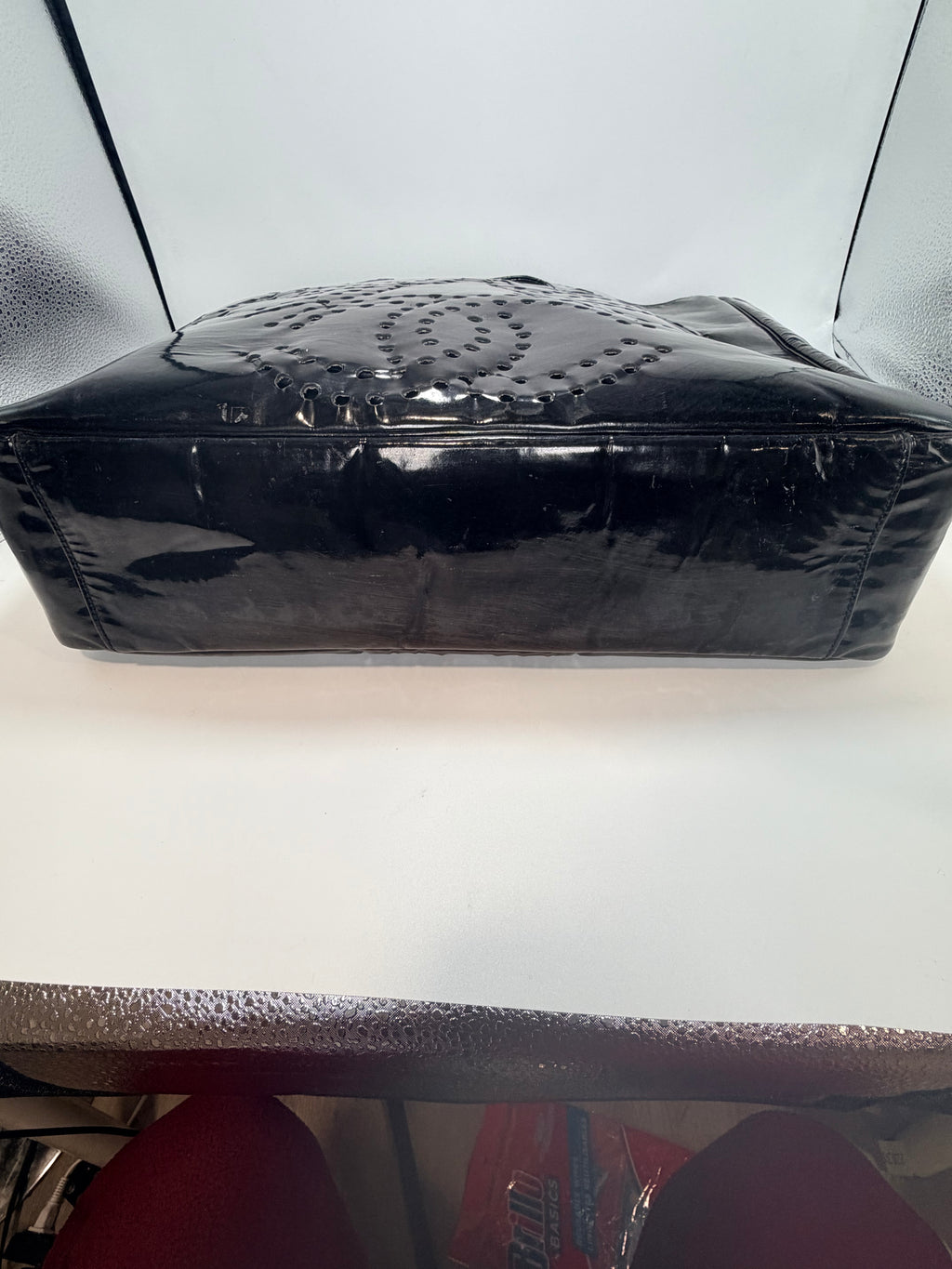 Chanel Black Patent Leather Perforated CC Tote
