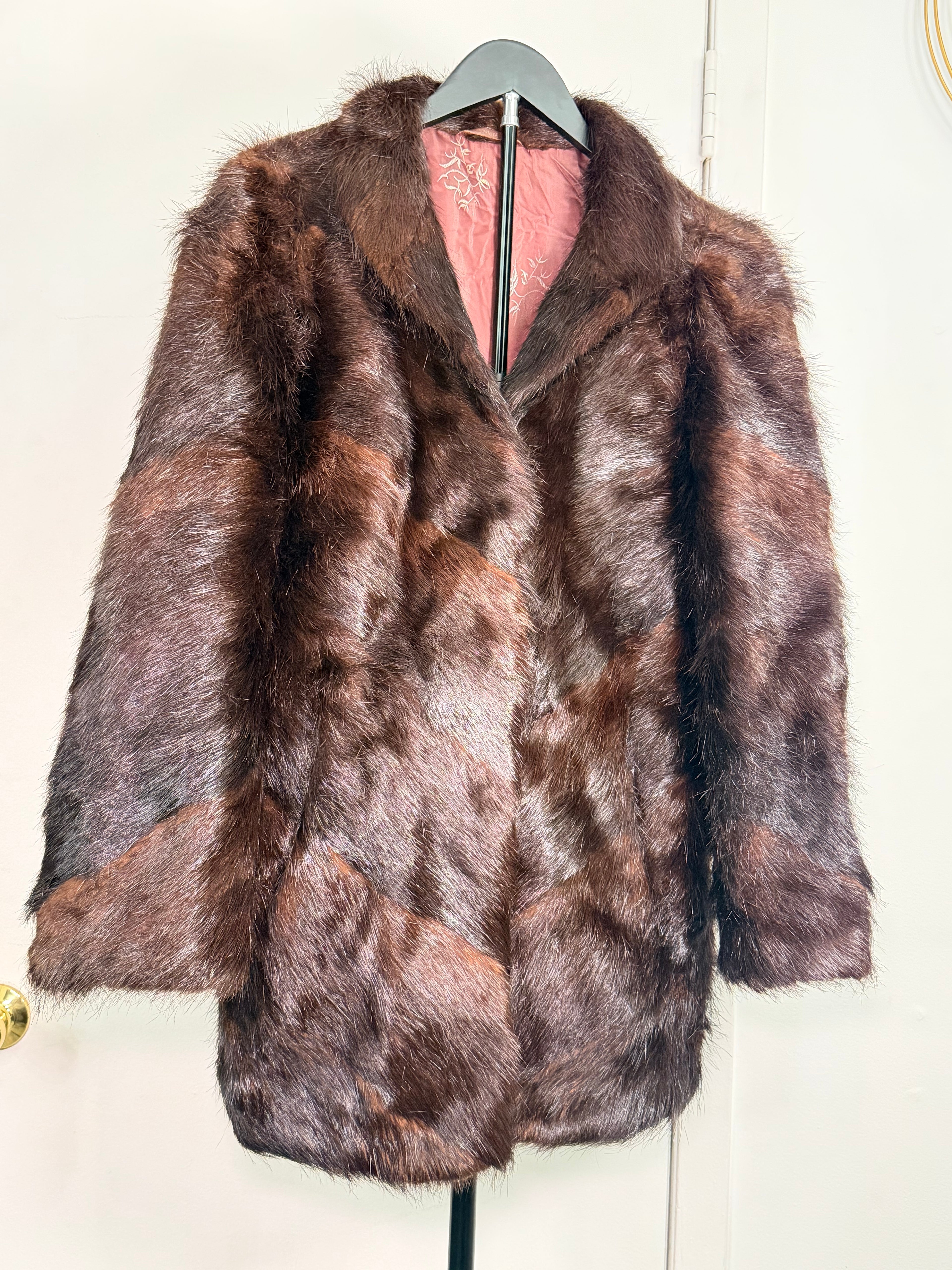 Vintage Mink Fur Coat – Deep Chocolate Brown with Chevron (Medium)