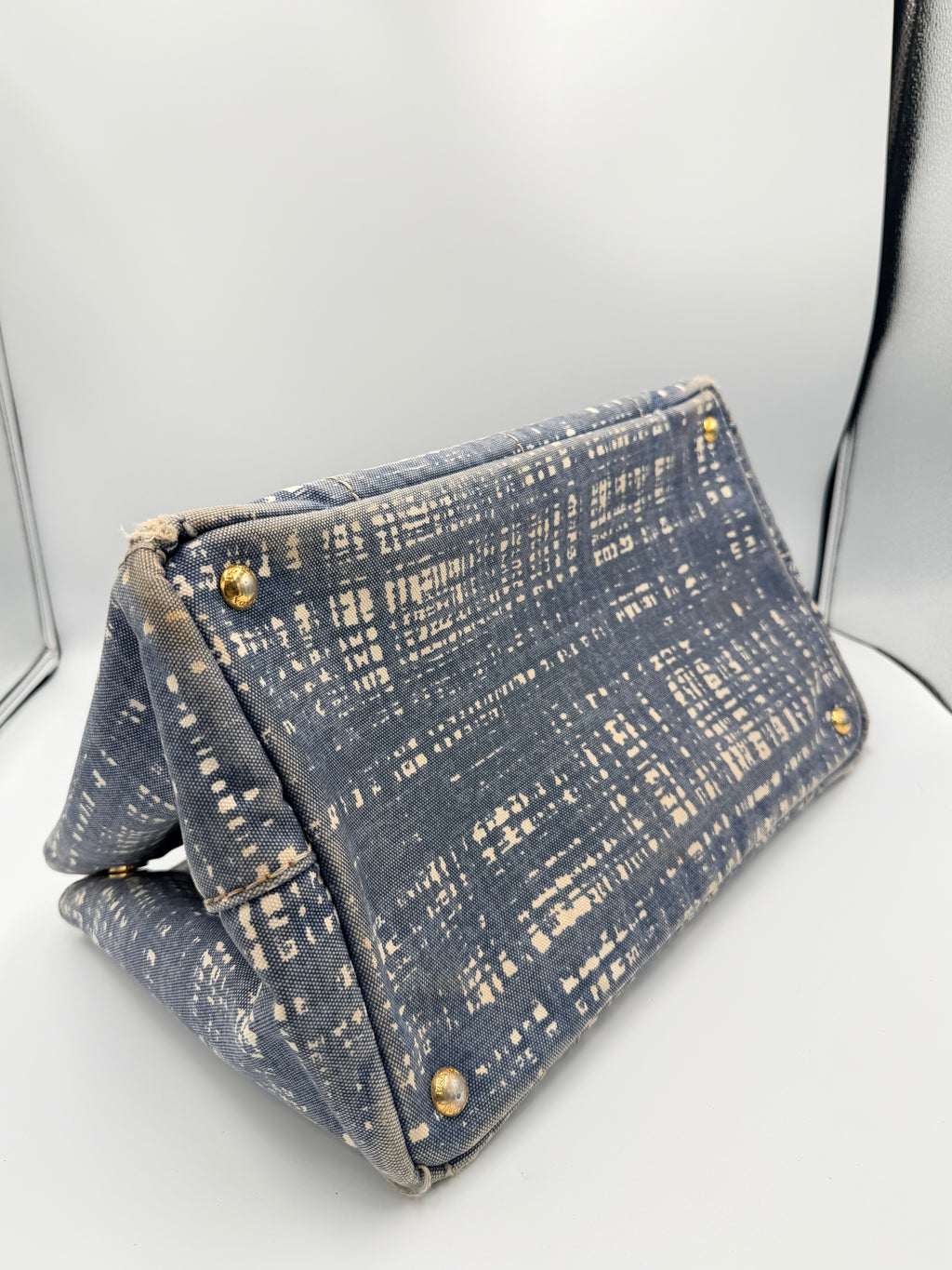 Prada Canapa Denim Abstract Print Tote