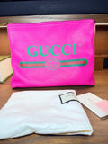 Gucci Hot Pink Leather Logo Clutch – With Dust Bag