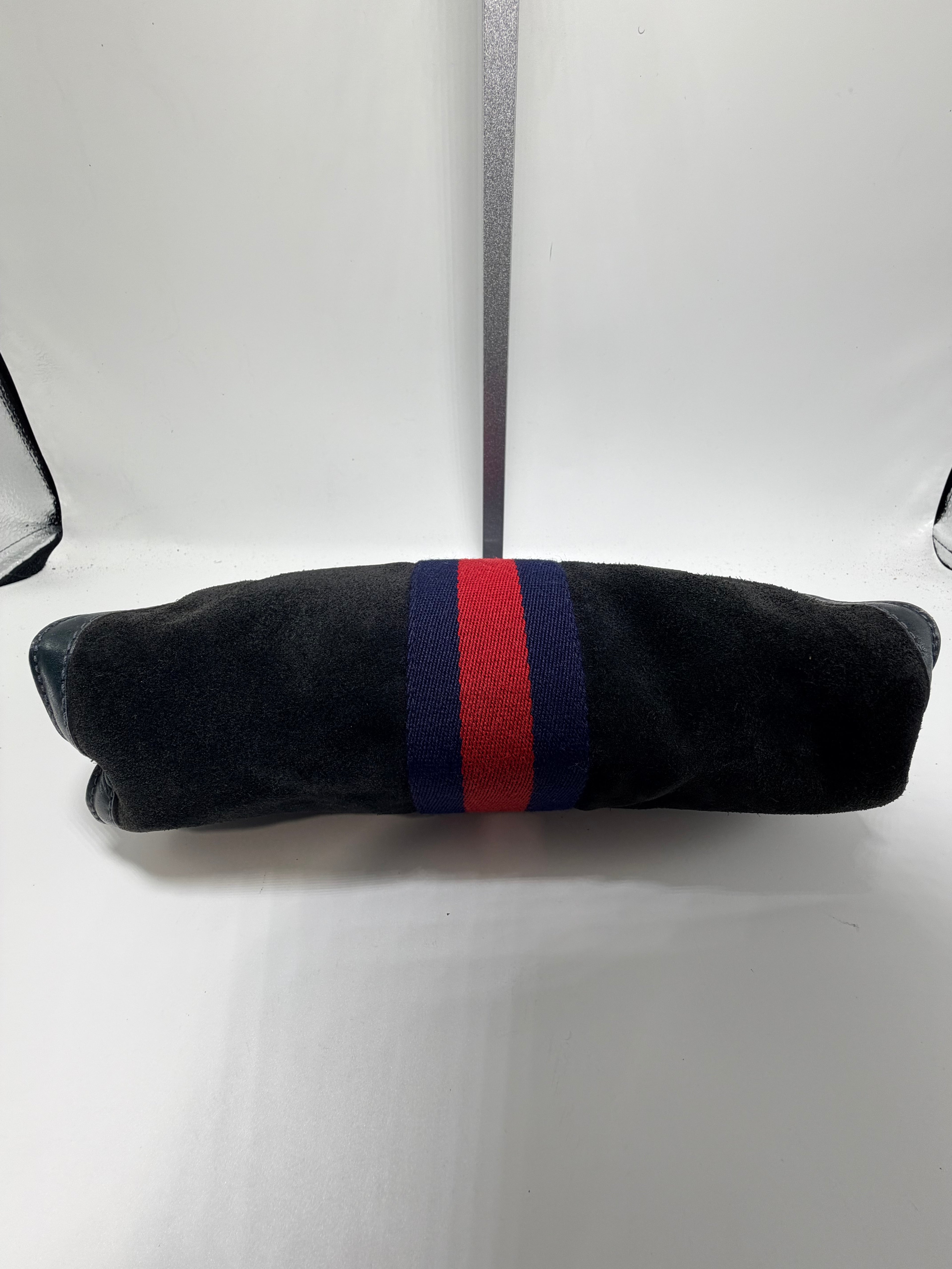 Gucci Suede Clutch – Navy Web Stripe