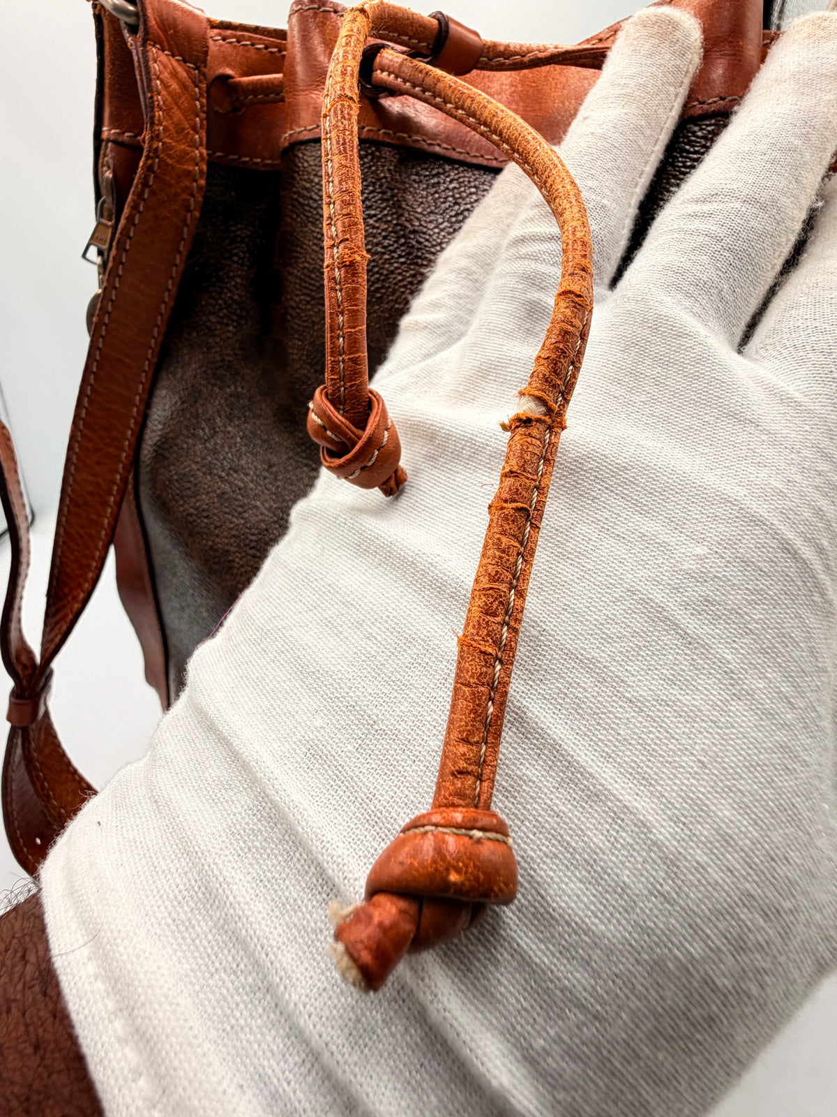 Celine Vintage Macadam Drawstring Bucket Shoulder Bag