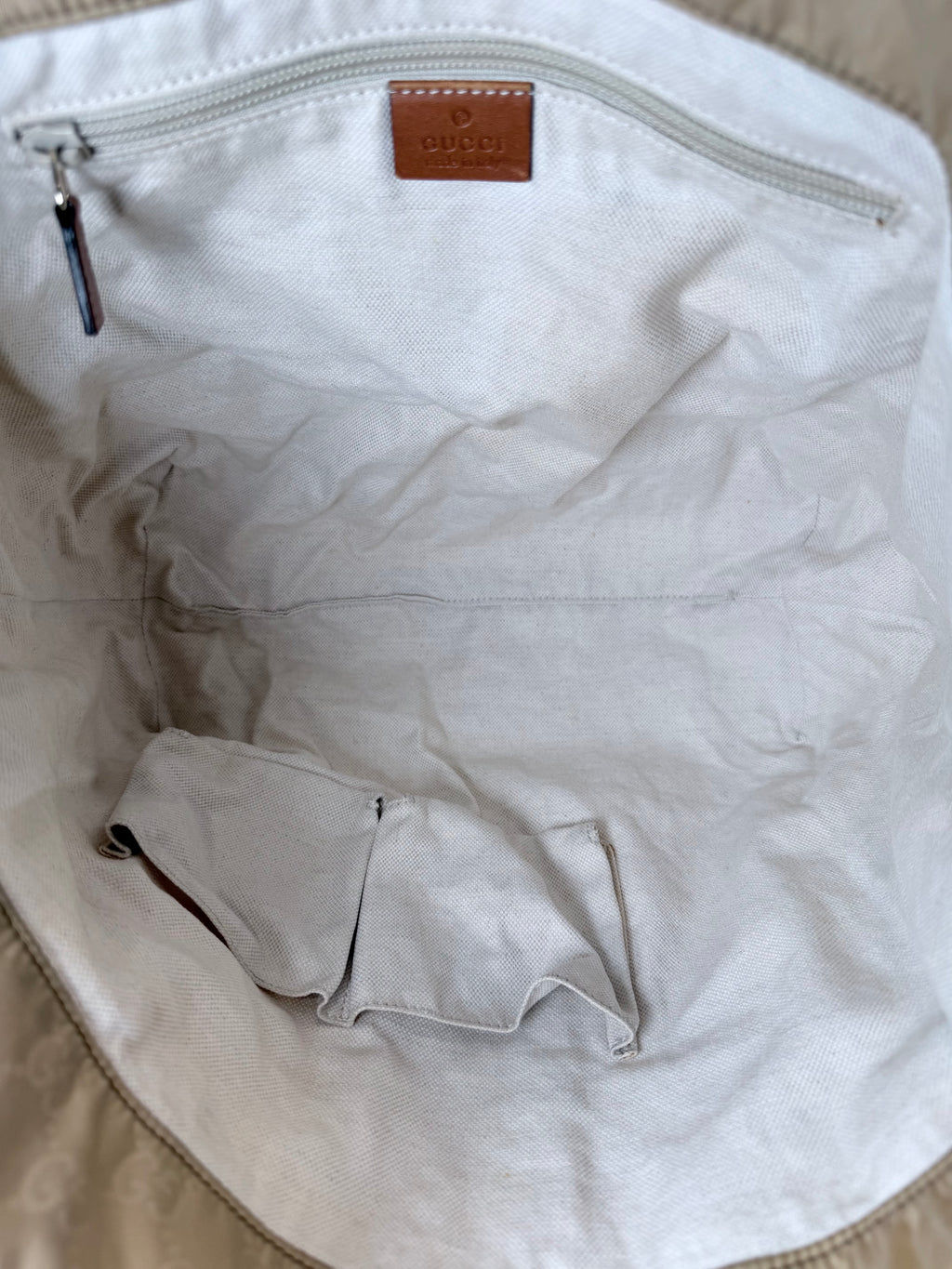 Gucci Beige GG Canvas Tote with Leather Trim
