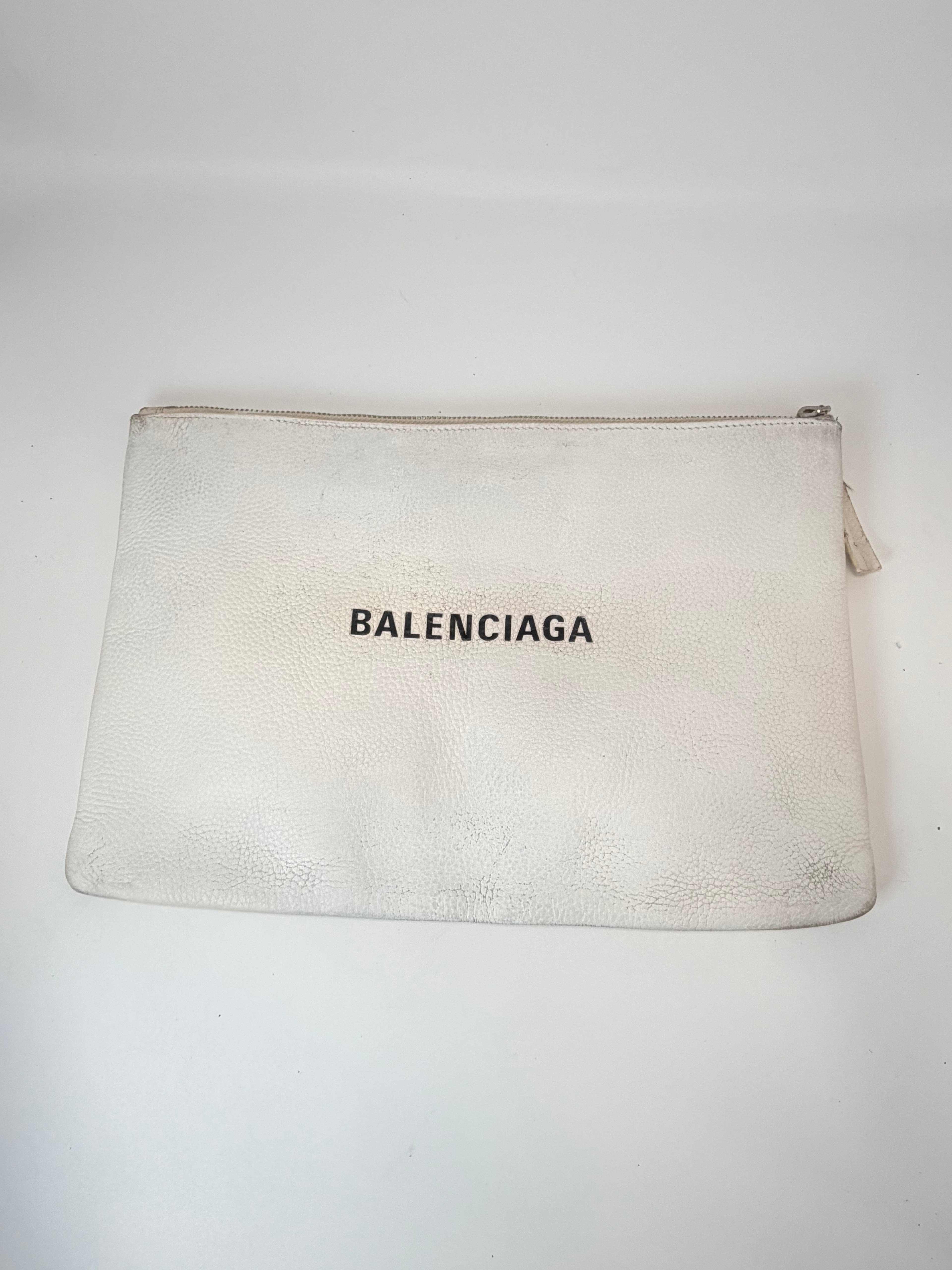 Balenciaga White Leather Logo Pouch / Clutch (Restored Exterior)
