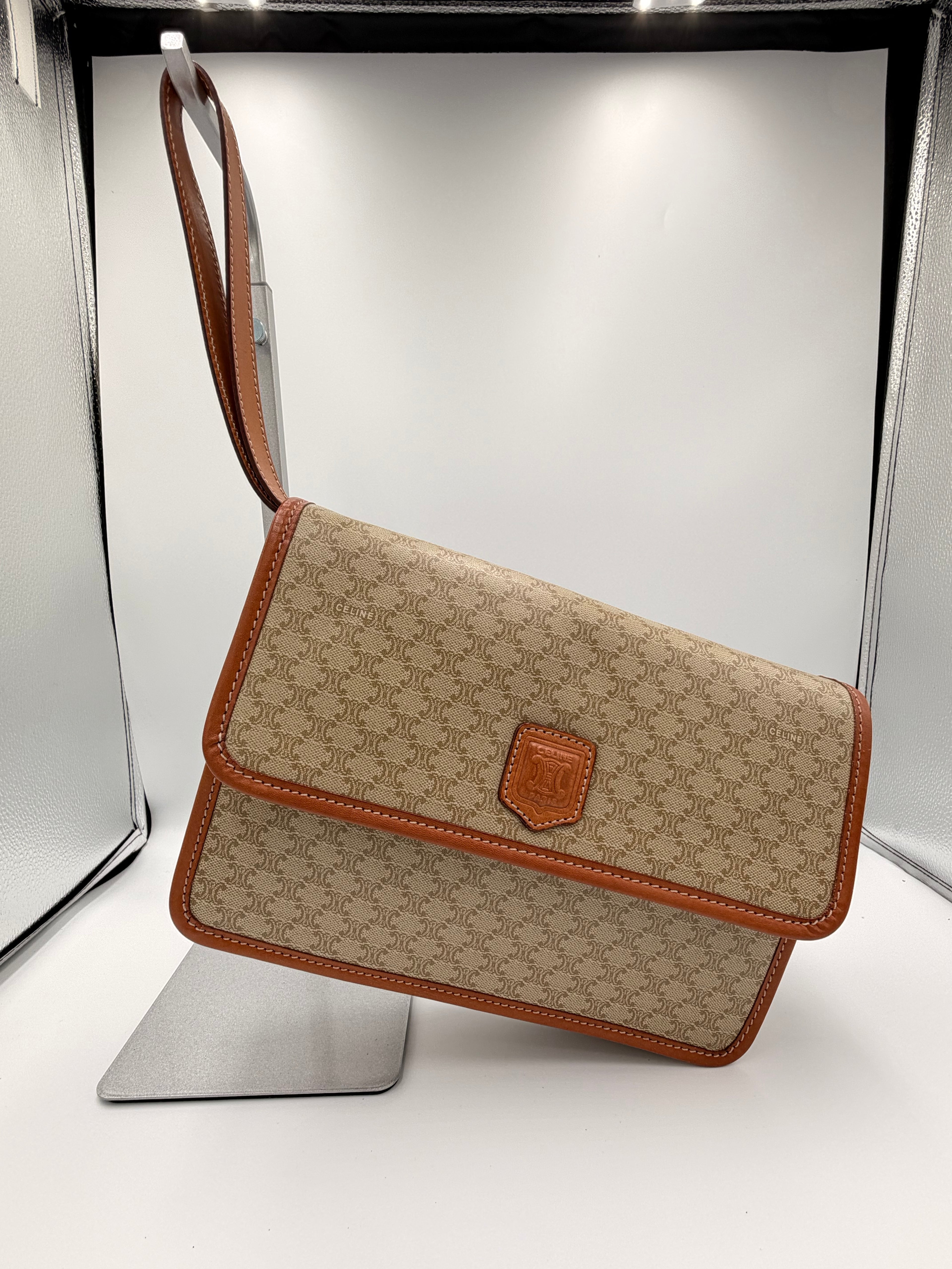 Celine Macadam Canvas Shoulder Bag (Beige/Tan)