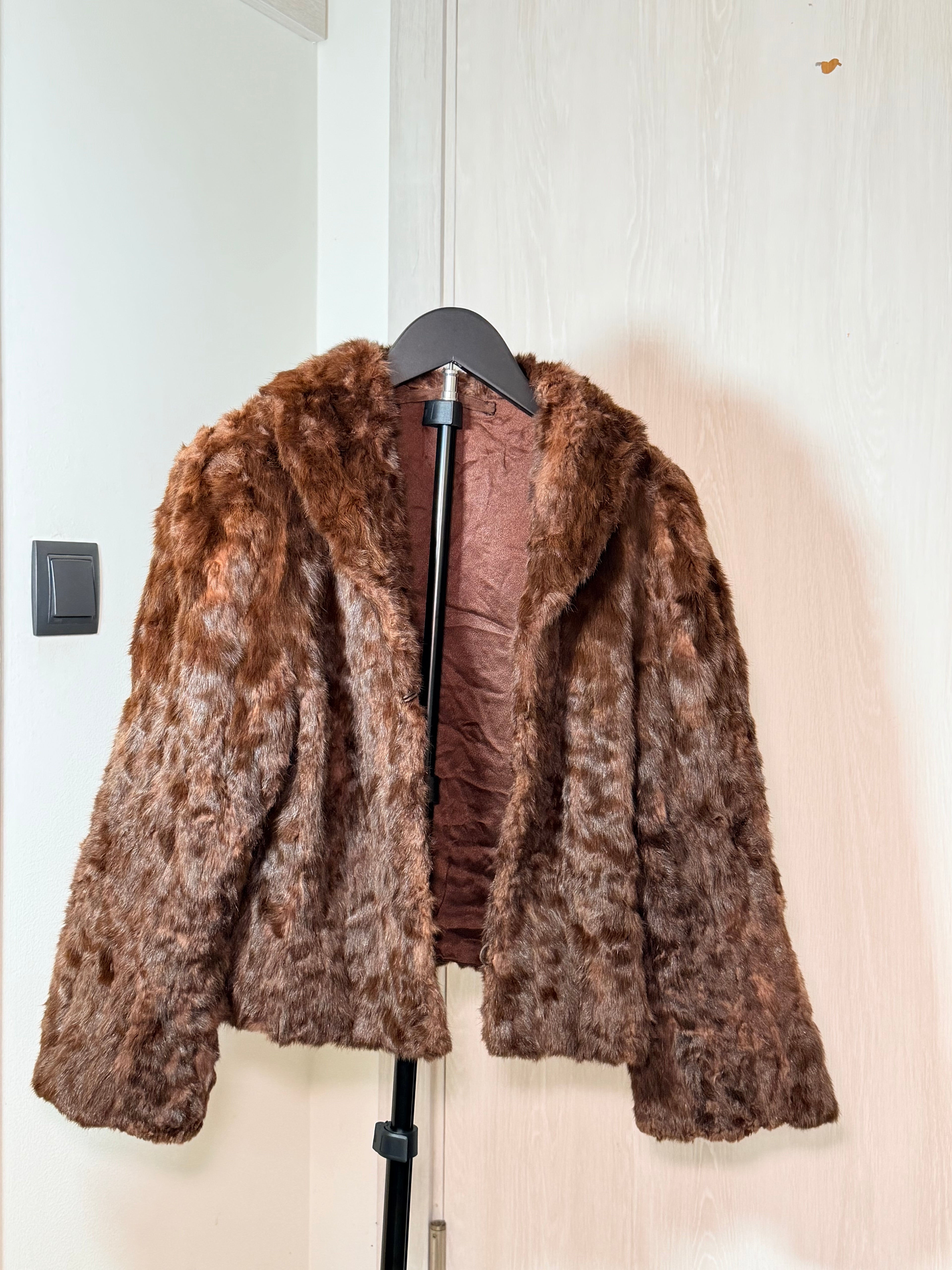 Vintage Real Persian Lamb (Astrakhan) Fur Coat – Chocolate Brown (Small)