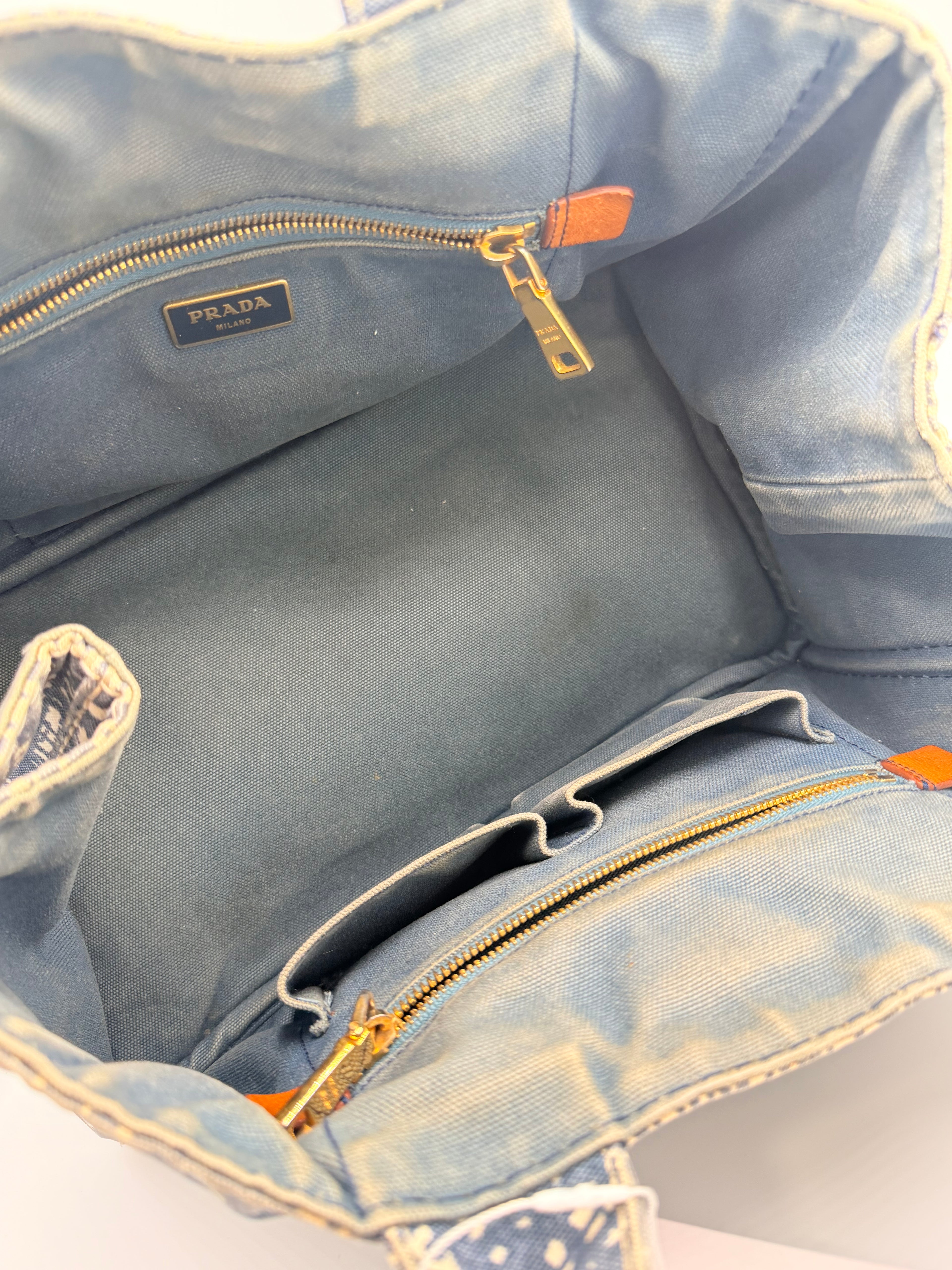 Prada Canapa Denim Abstract Print Tote