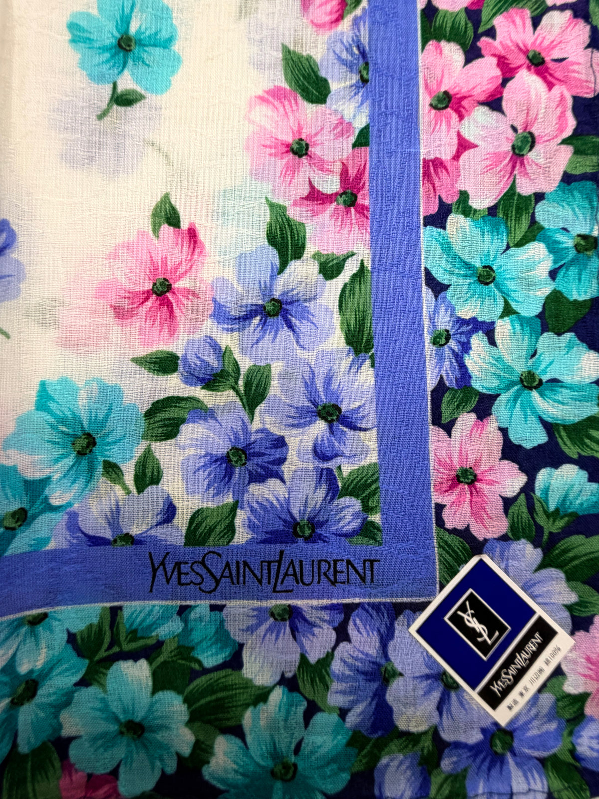 Yves Saint Laurent Floral Scarf – With Tags (Blue)